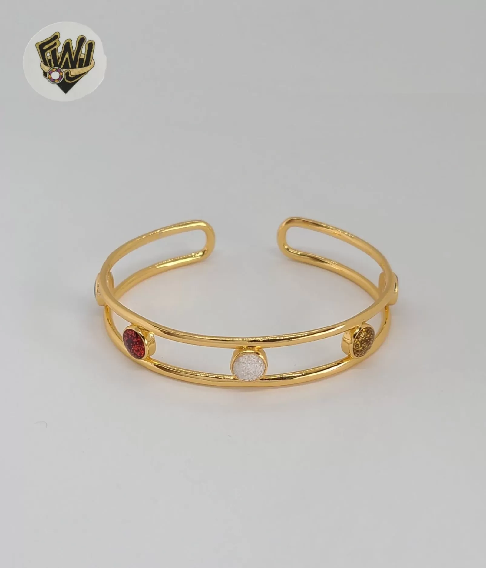 (1-4057-1) Gold Laminate - 10.5mm Stones Open Bangle - BGO