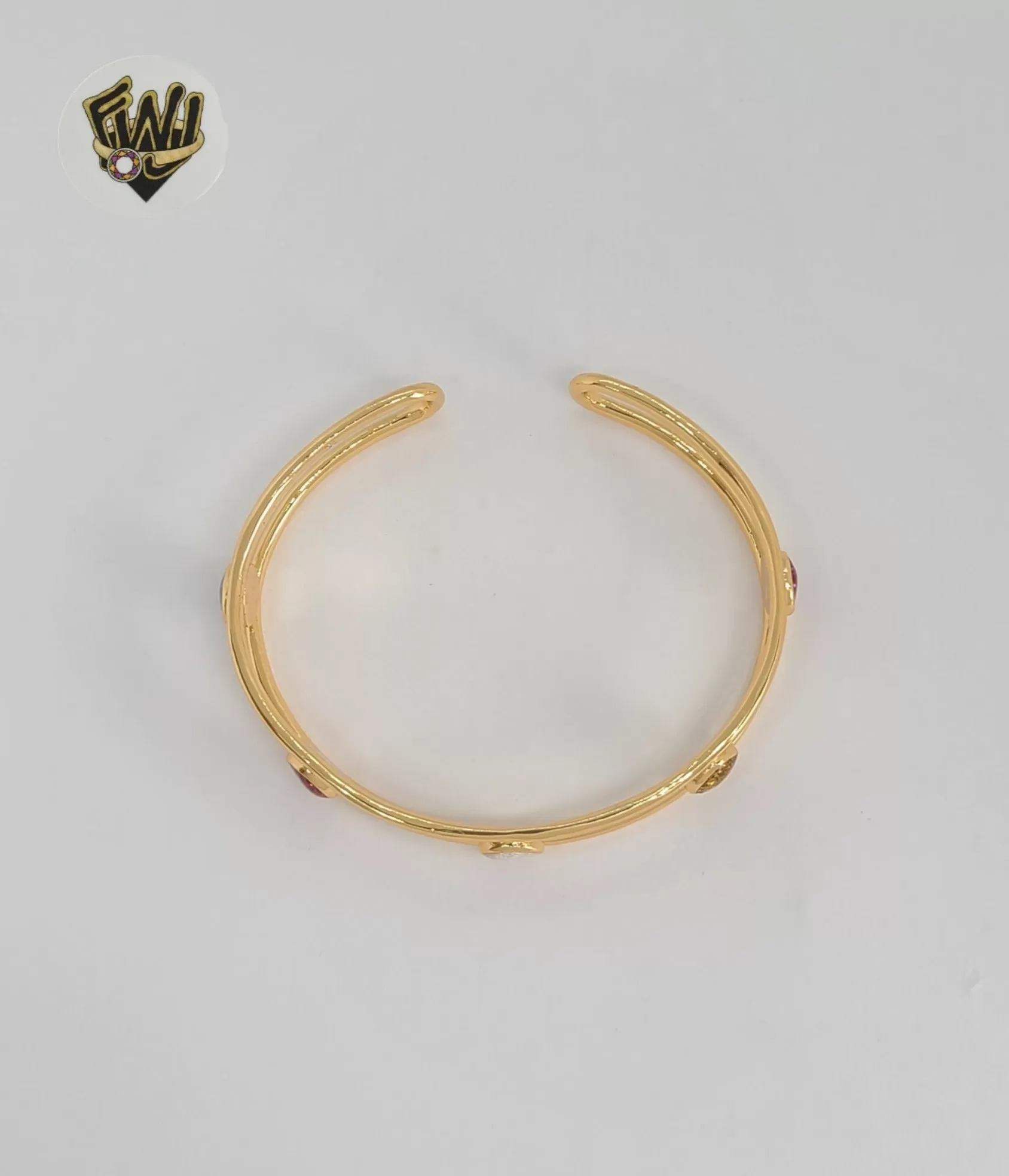 (1-4057-1) Gold Laminate - 10.5mm Stones Open Bangle - BGO