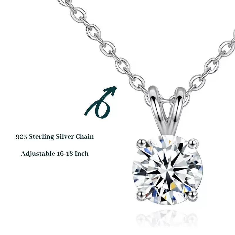 1 pc Stunning Moissanite Pendant Necklace - Adjustable 925 Silver Chain for Women & Girls