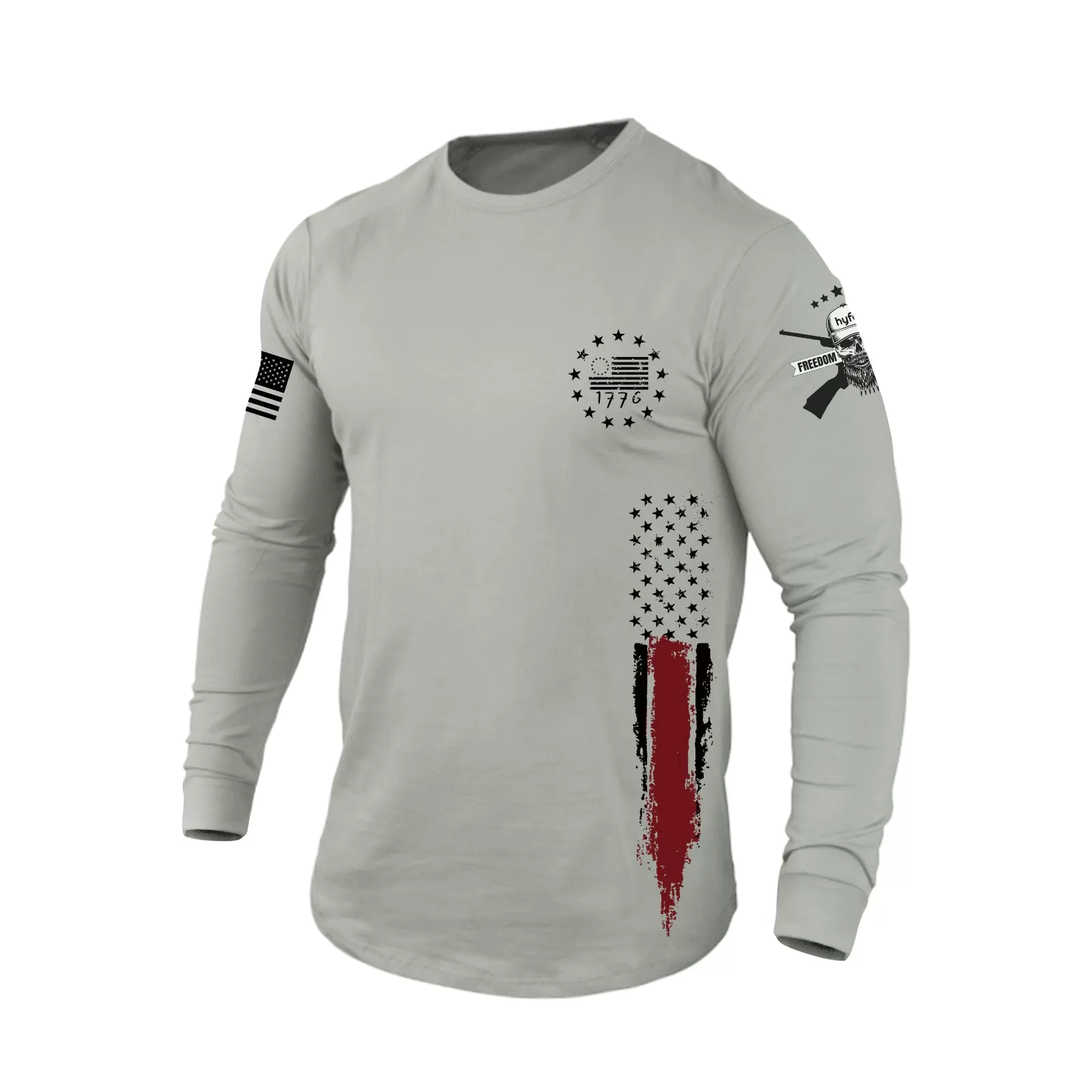 1776 USA FLAG 100% COTTON  BREEZY GRAPHIC LONG SLEEVE T-SHIRT