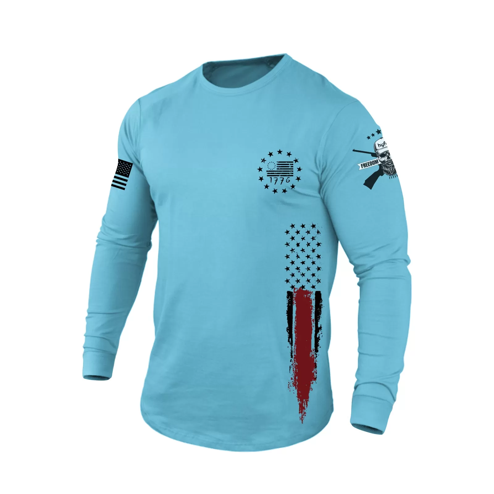 1776 USA FLAG 100% COTTON  BREEZY GRAPHIC LONG SLEEVE T-SHIRT