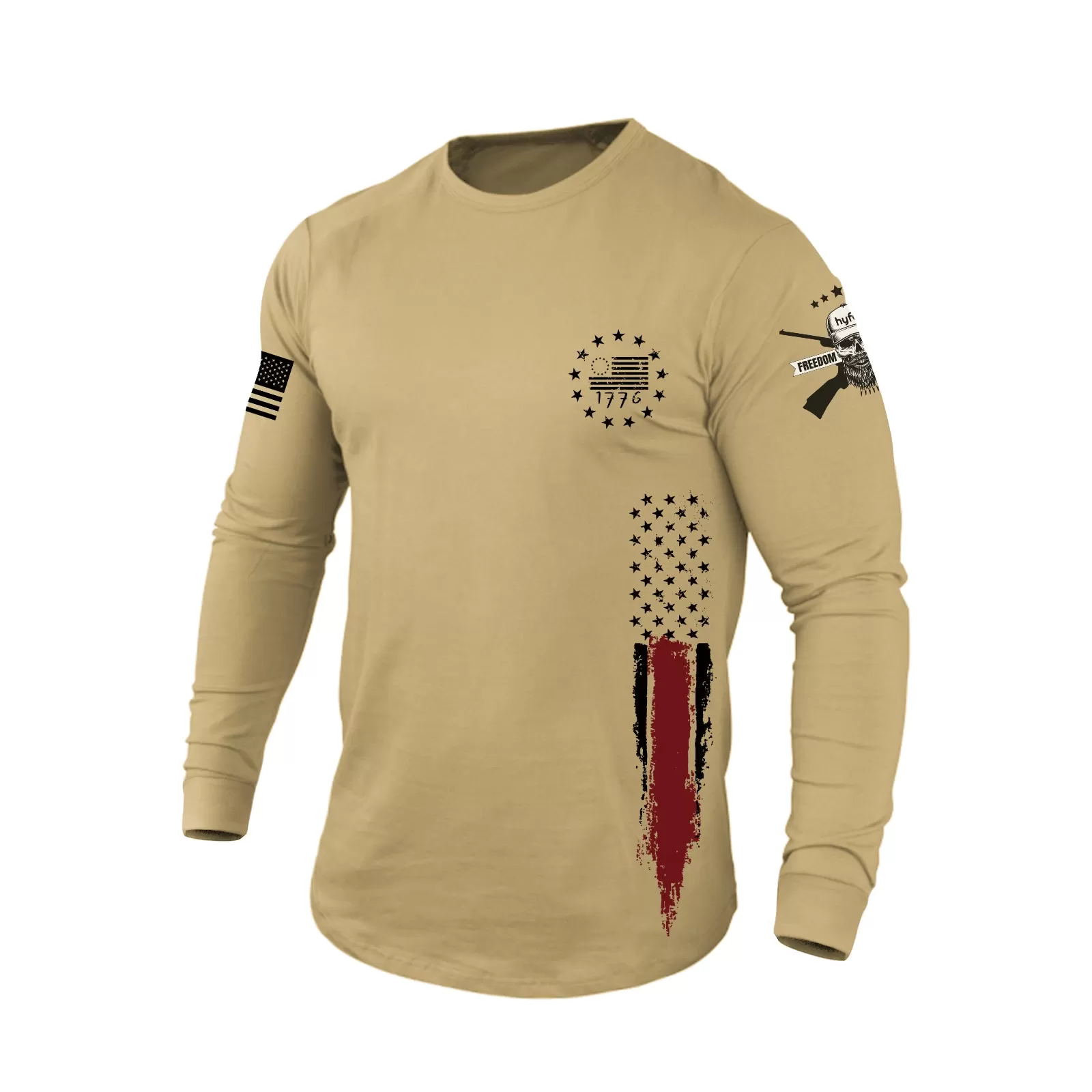 1776 USA FLAG 100% COTTON  BREEZY GRAPHIC LONG SLEEVE T-SHIRT