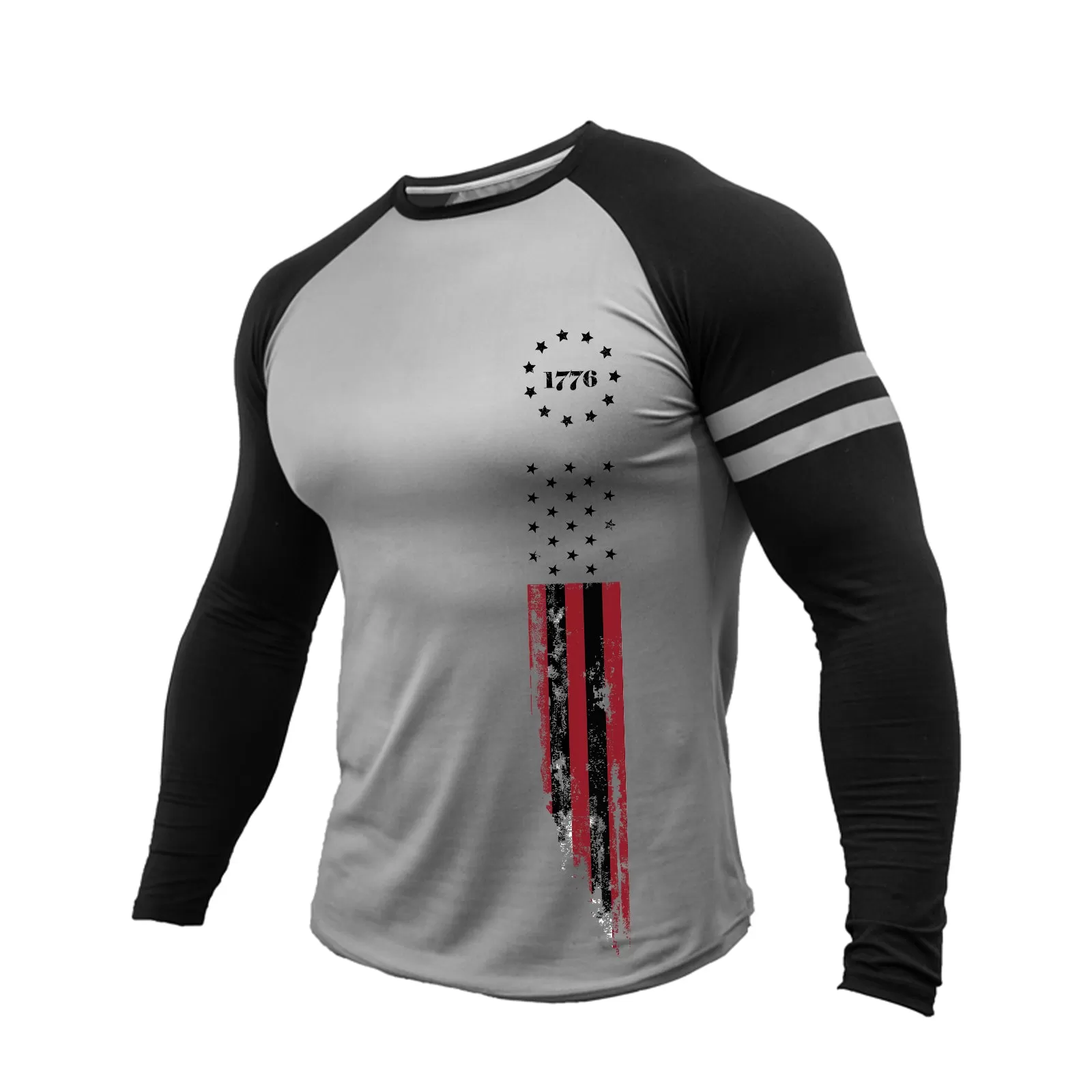 1776 USA FLAG LINE RAGLAN GRAPHIC LONG SLEEVE T-SHIRT