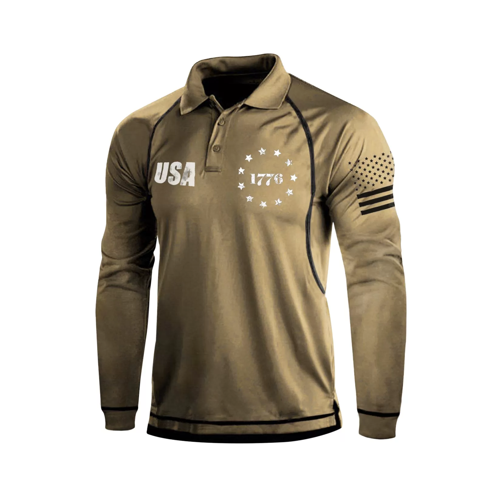 1776 USA FLAG RAGLAN GRAPHIC LONG SLEEVE POLO SHIRT