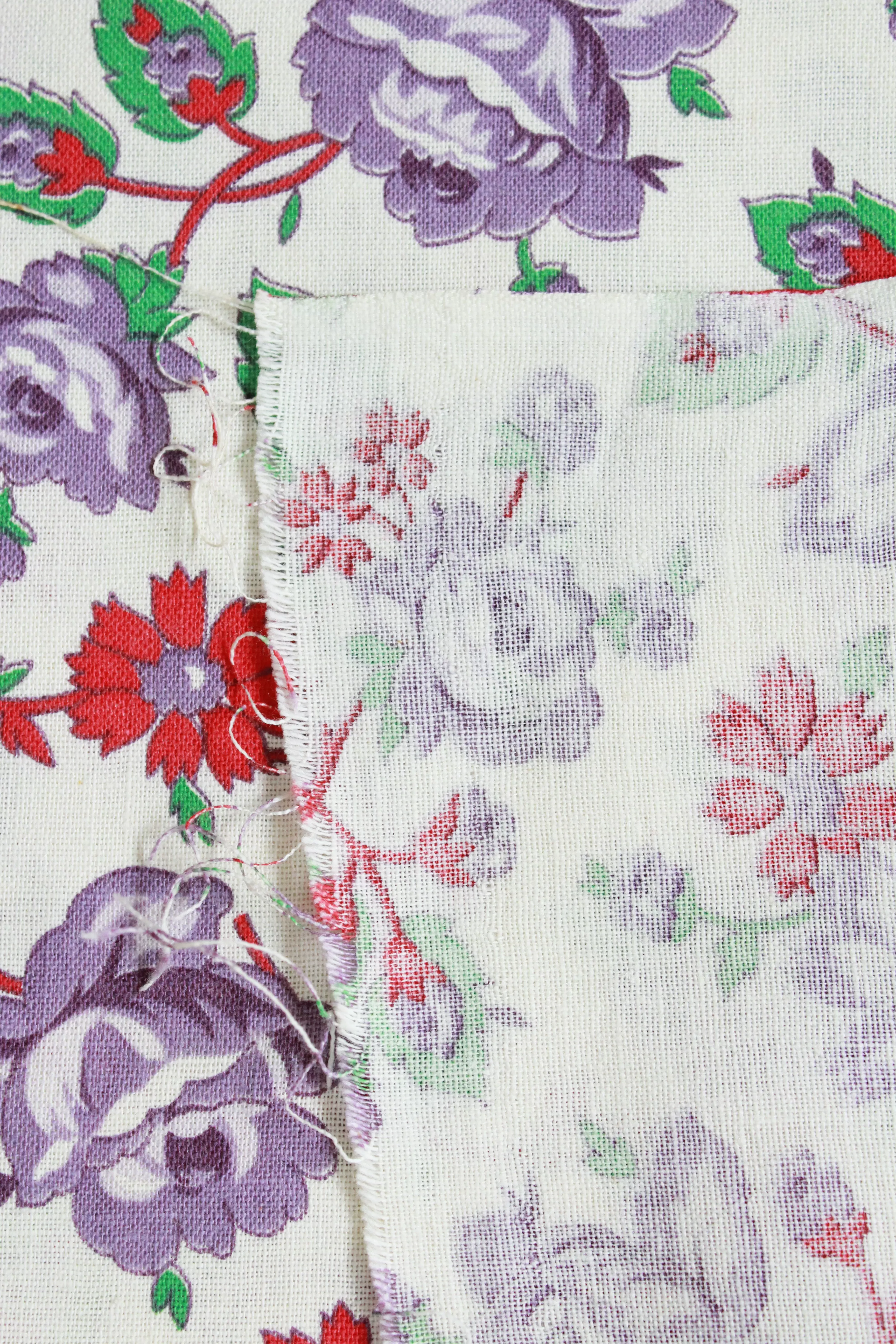 1940s Purple Flower Feedsack, Purple/Pink/Green Vintage Summer Fabric, 1940s Sewing/Quilting Fabric