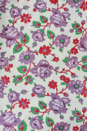 1940s Purple Flower Feedsack, Purple/Pink/Green Vintage Summer Fabric, 1940s Sewing/Quilting Fabric