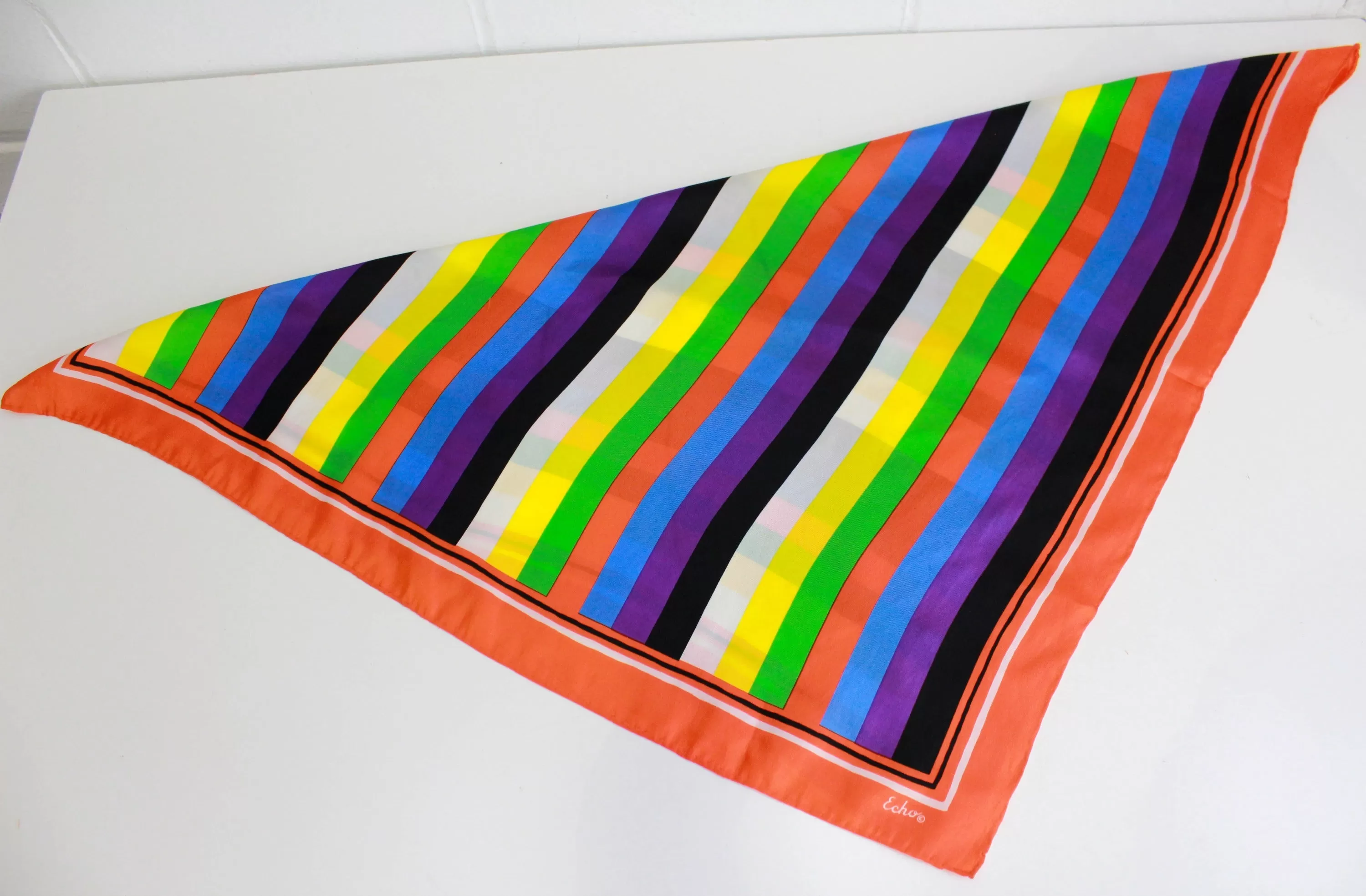 1970s Striped Silk Scarf, Bold Colours