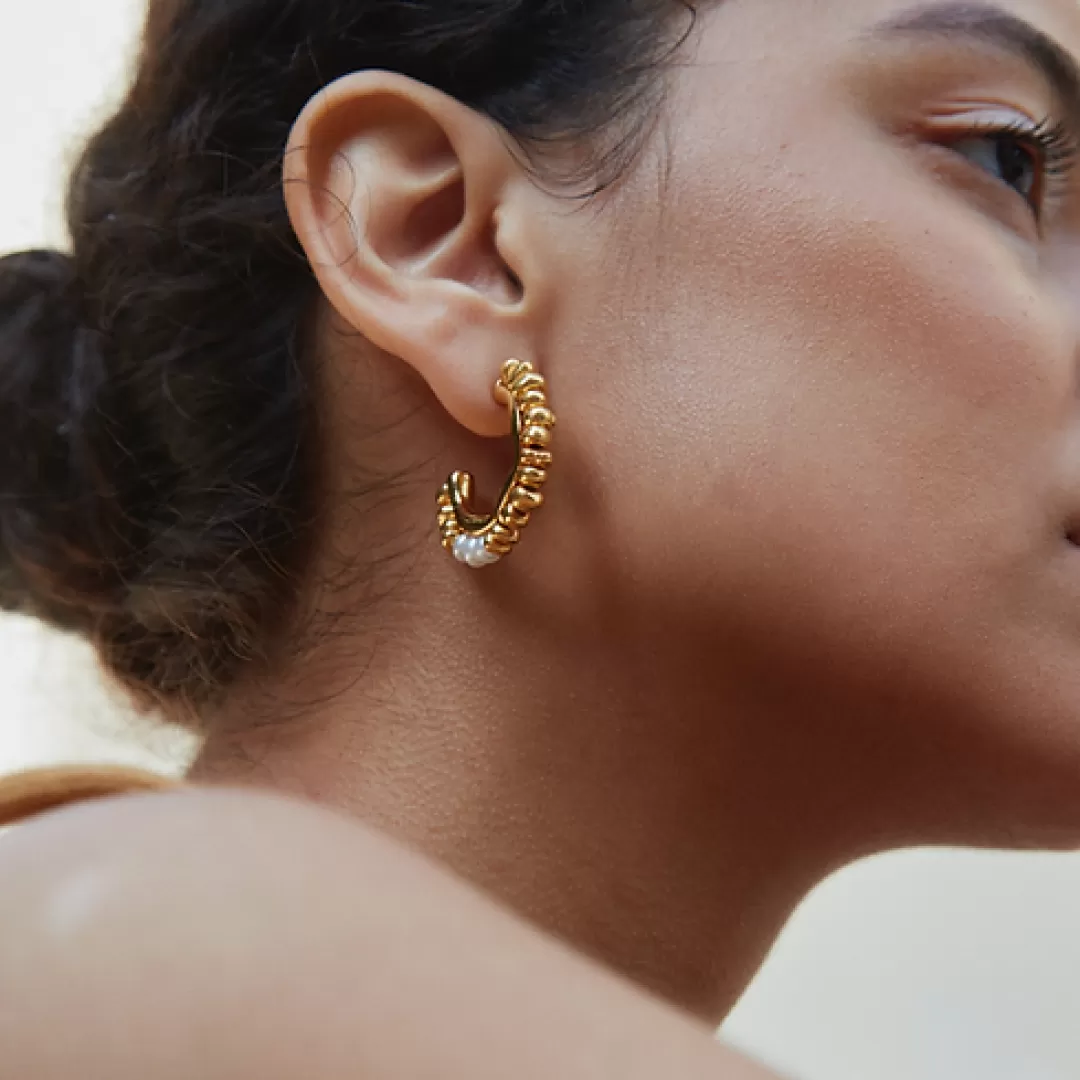 22K Gold Pebble Hoop Earrings