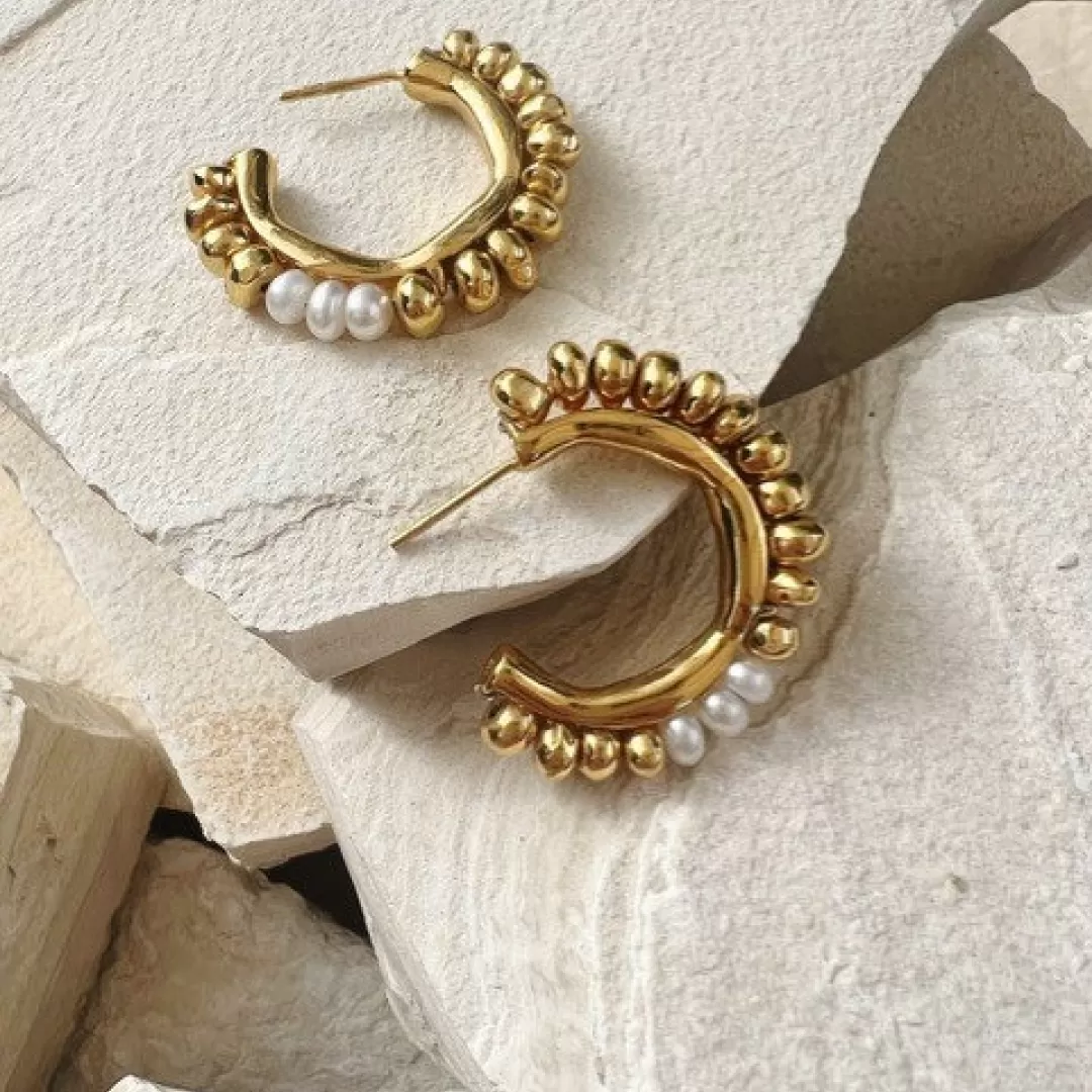 22K Gold Pebble Hoop Earrings