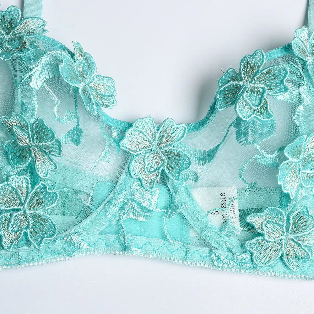 3D Flower Embroidery Lingerie Set