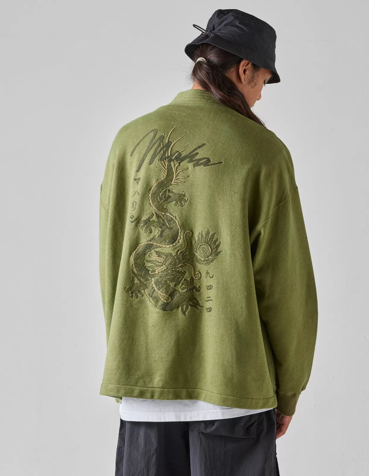 5060 Hemp Dragon Sweat Kimono Olive OG-107F