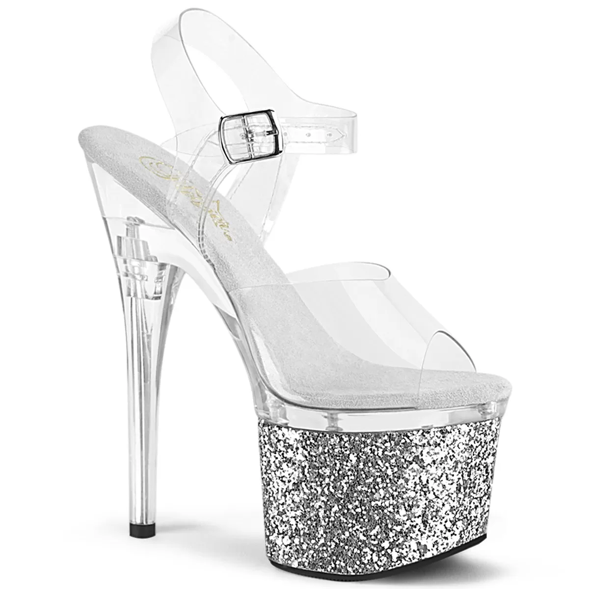 7 Inch Heel ESTEEM-708LG Clear Silver Glitter