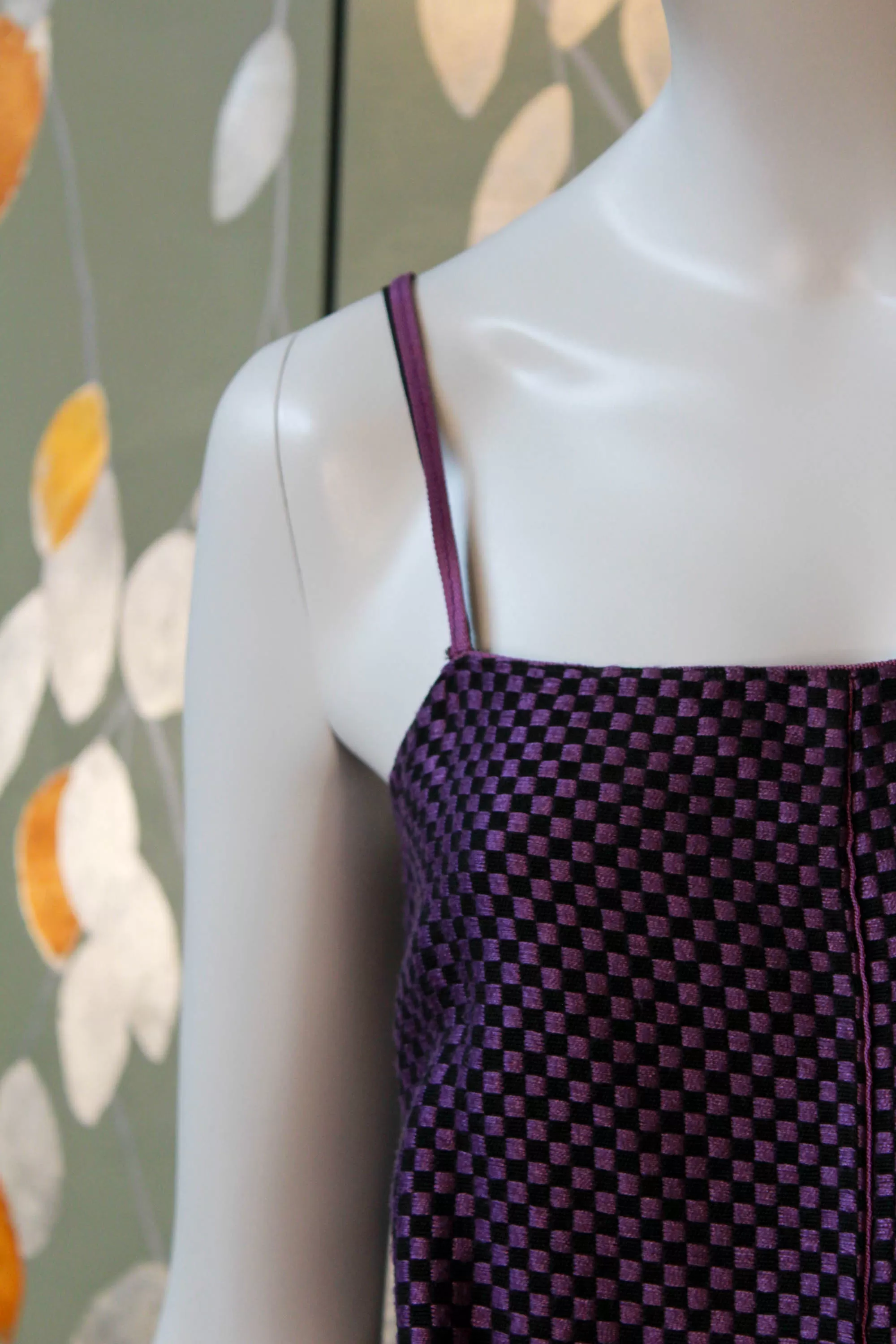 80s Callaghan Tank Top, Purple and Black Checkered, Small