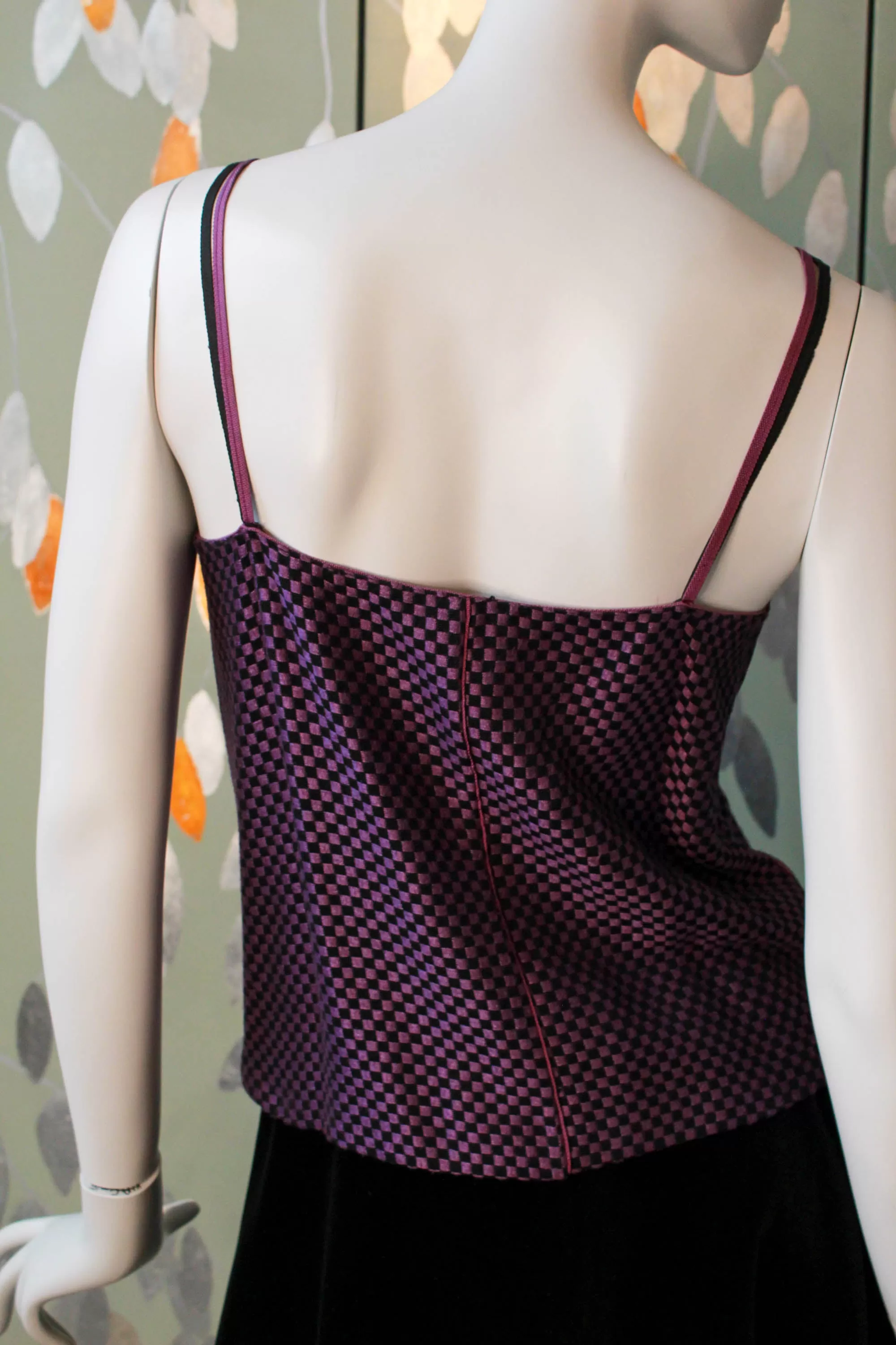 80s Callaghan Tank Top, Purple and Black Checkered, Small