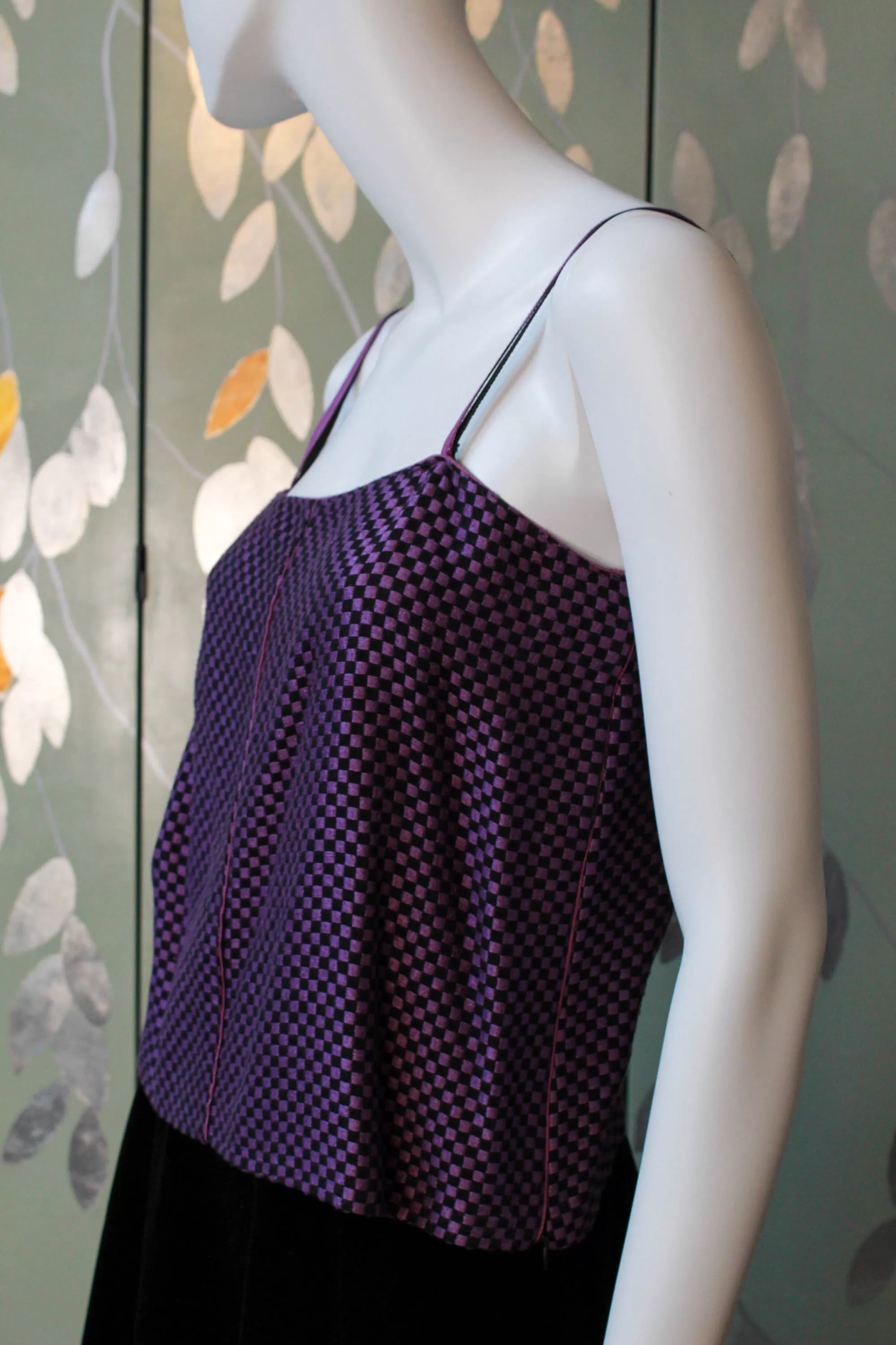 80s Callaghan Tank Top, Purple and Black Checkered, Small