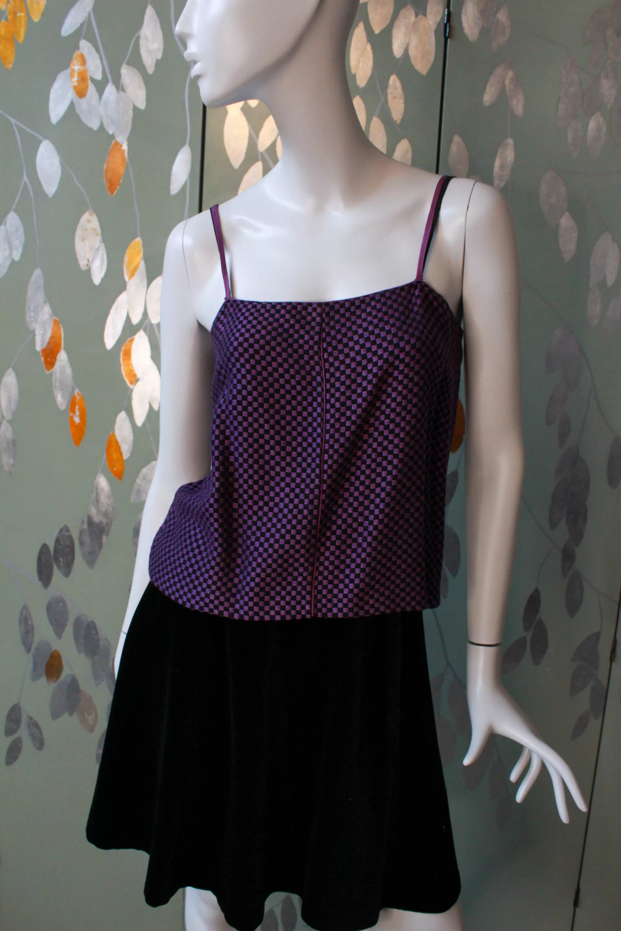 80s Callaghan Tank Top, Purple and Black Checkered, Small