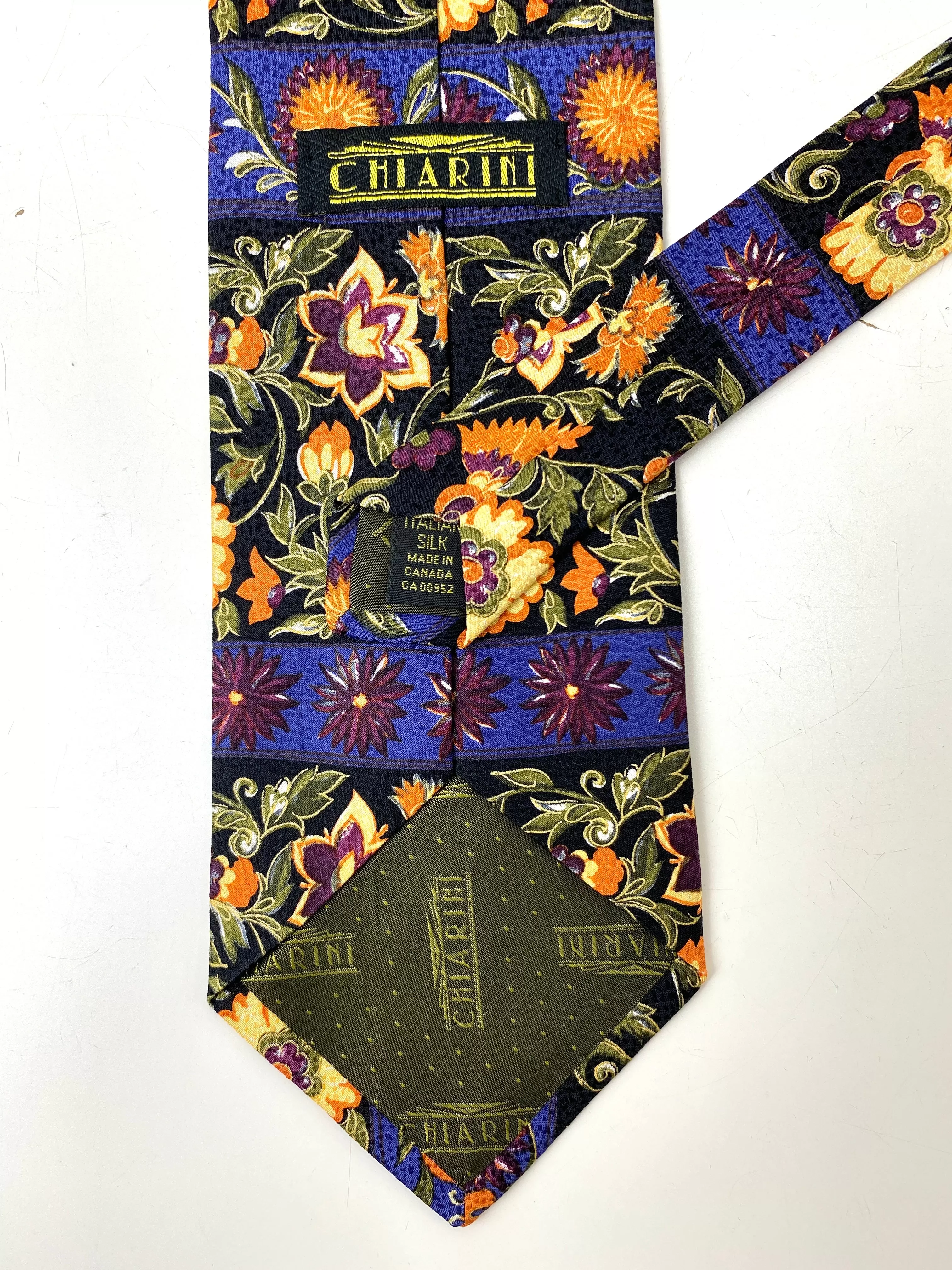 90s Deadstock Necktie, Men's Vintage Black/ Purple/ Orange Floral Print Tie, NOS