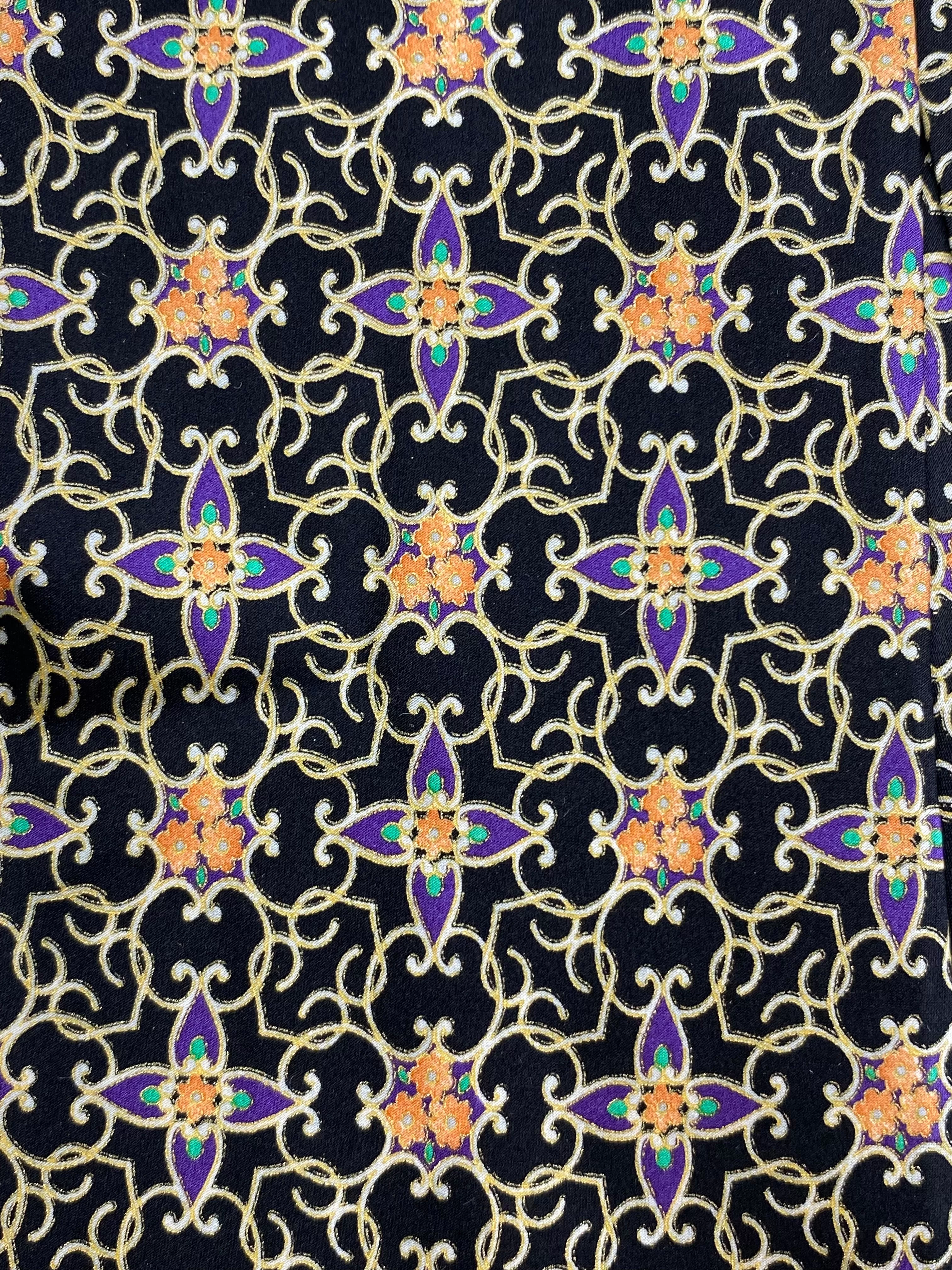 90s Deadstock Silk Necktie, Men's Vintage Black/ Purple/ Gold Geometric Art Deco Pattern Tie, NOS