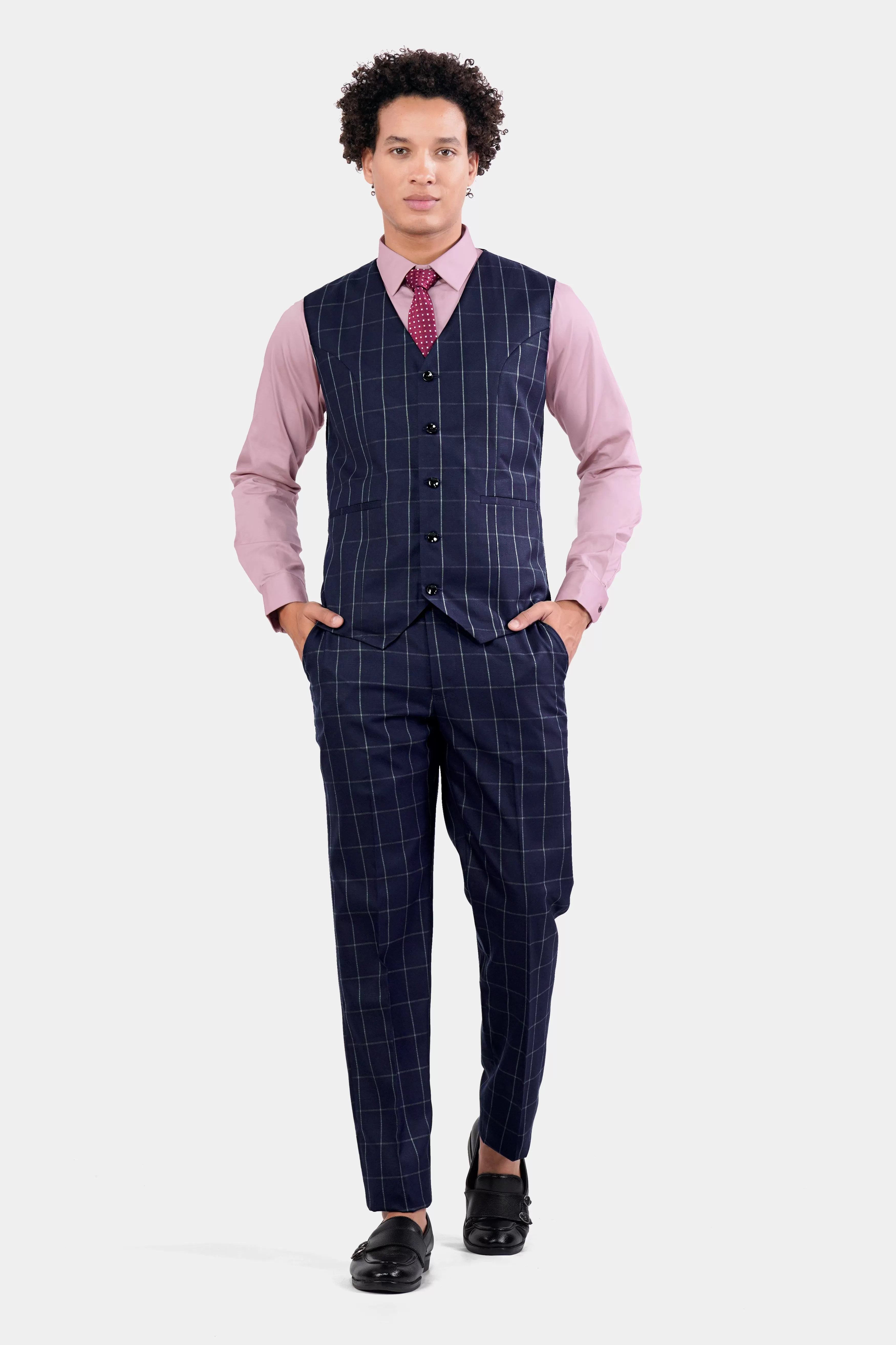 Admiral Blue Windowpane Wool Rich Waistcoat