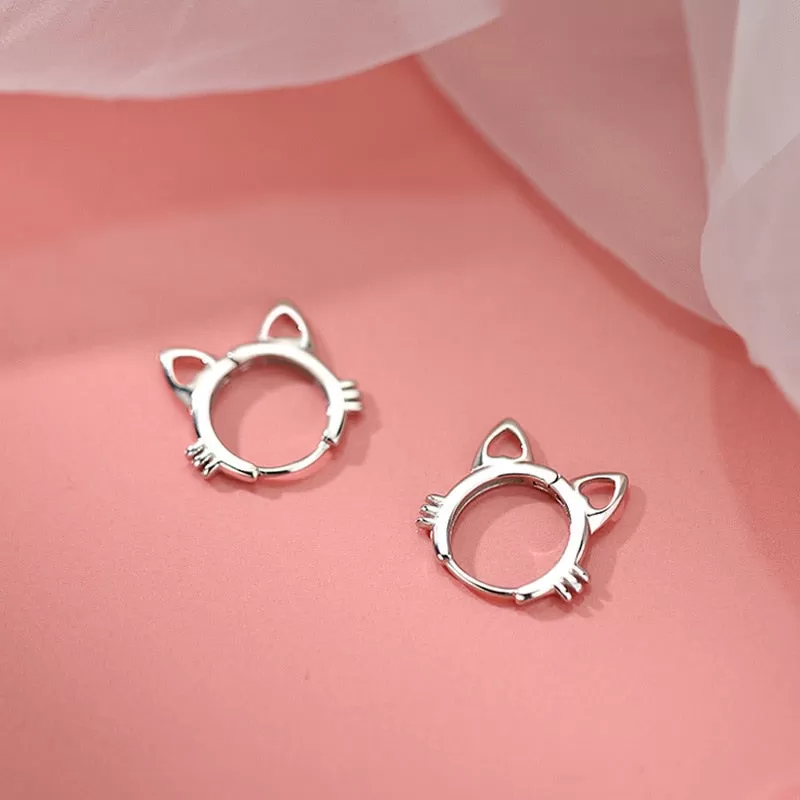 Adorable Pure S925 Silver Cat Earrings