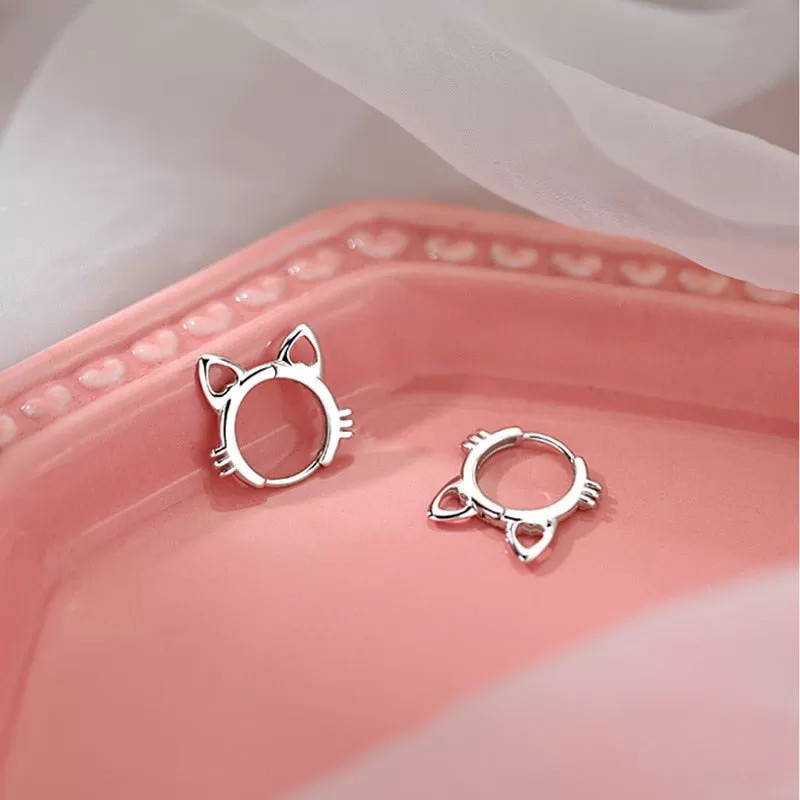 Adorable Pure S925 Silver Cat Earrings