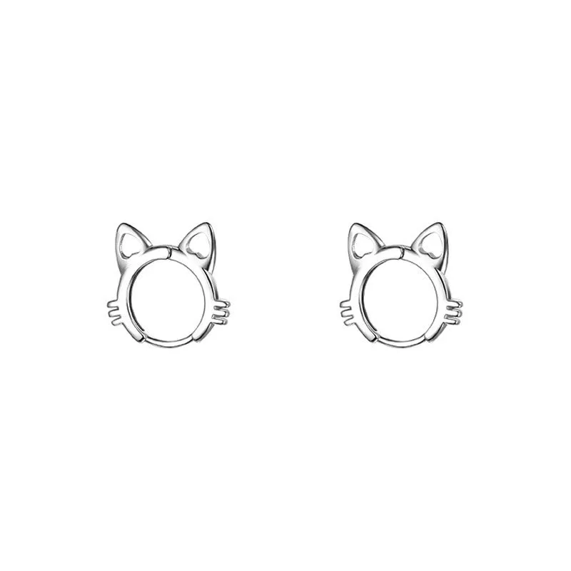 Adorable Pure S925 Silver Cat Earrings