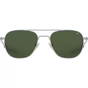 American Optical Big Original Pilot Sunglasses Bayonet | Matte Silver/Polarized Nylon Green