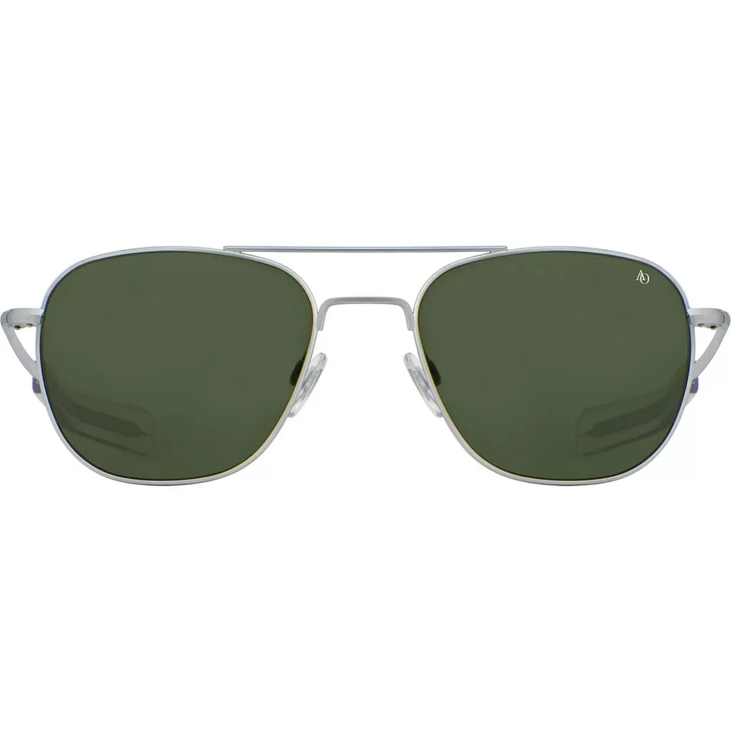 American Optical Big Original Pilot Sunglasses Bayonet | Matte Silver/Polarized Nylon Green