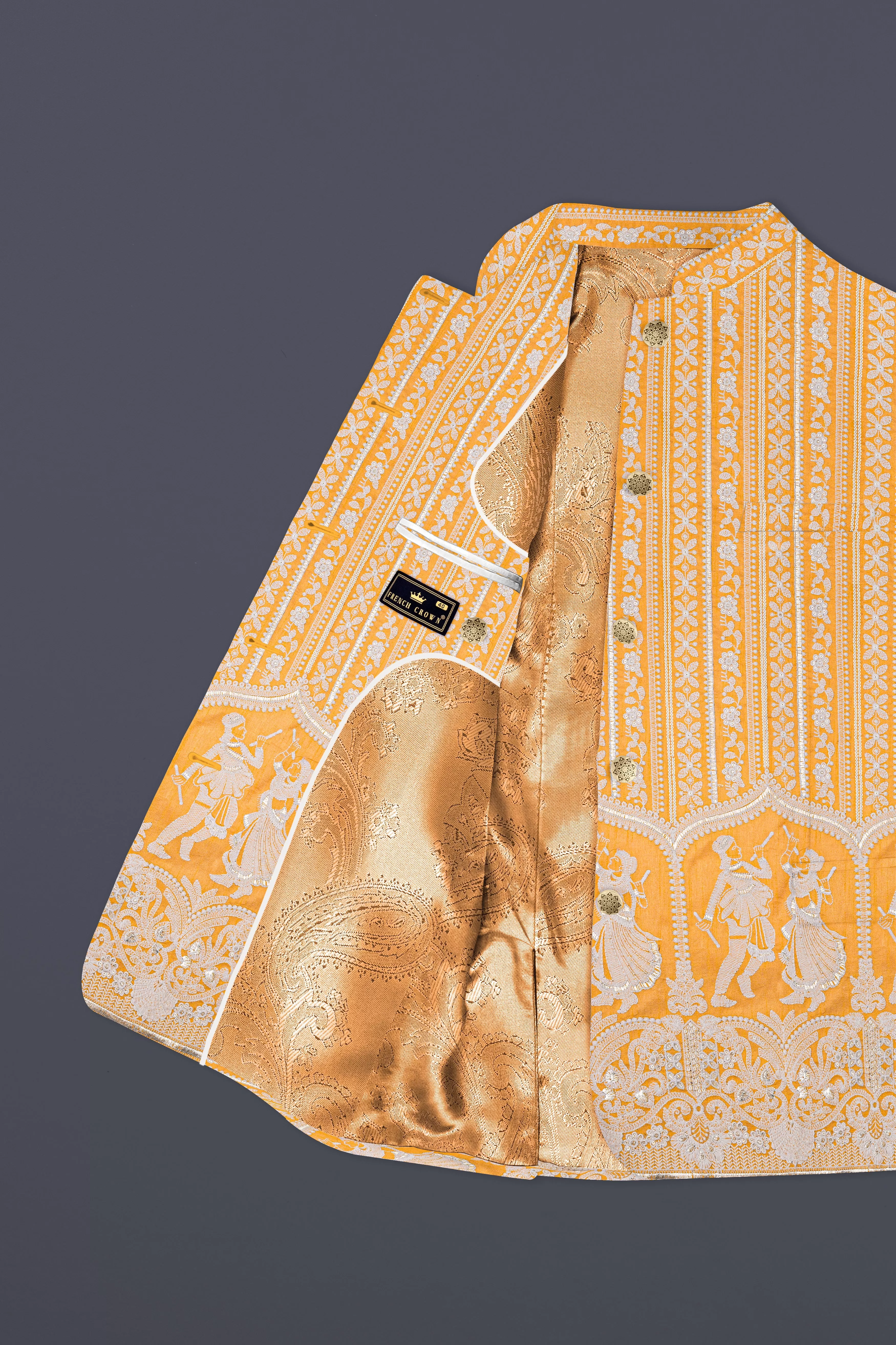 Apricot orange Sequins Embroidered Bandhgala Jodhpuri