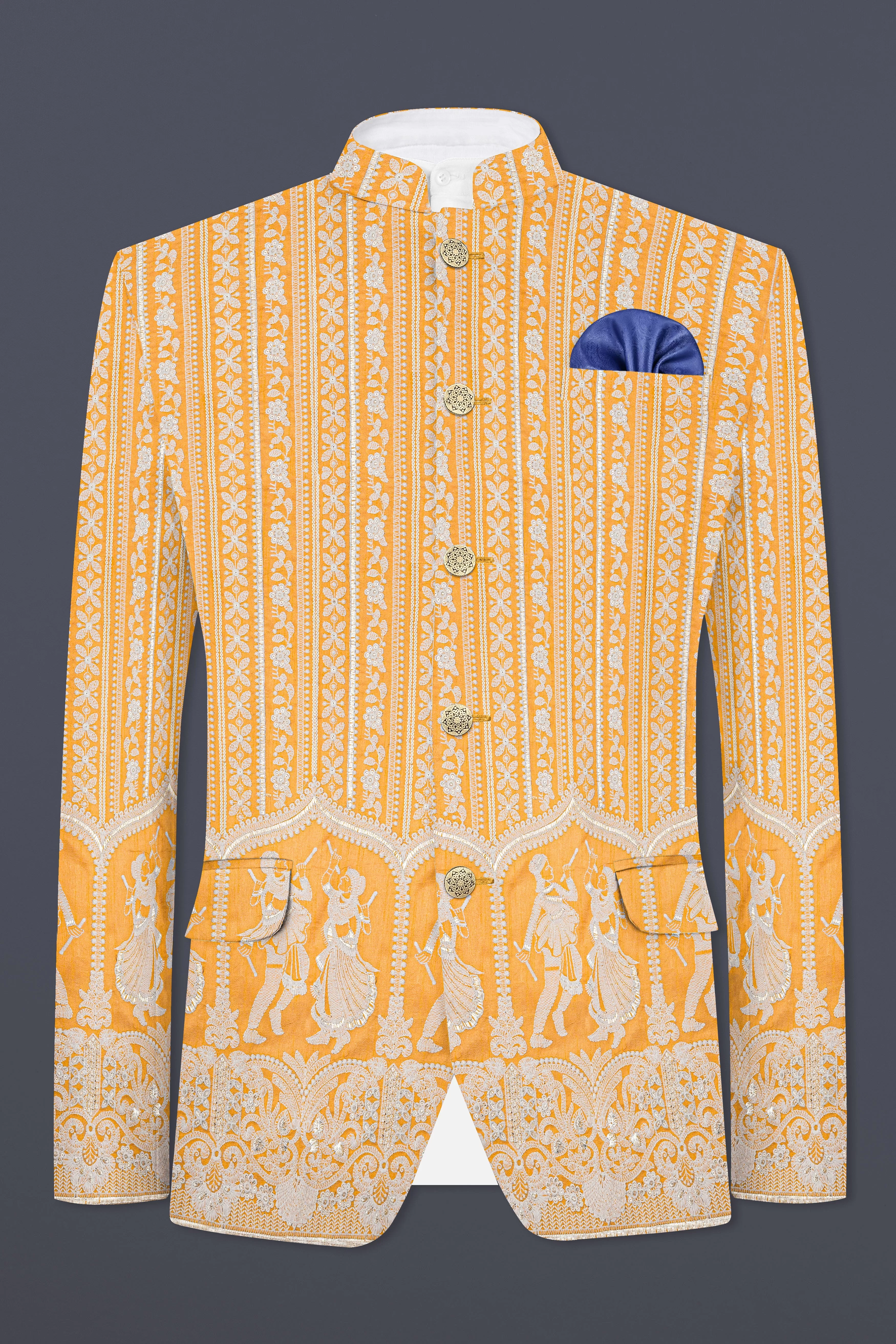 Apricot orange Sequins Embroidered Bandhgala Jodhpuri