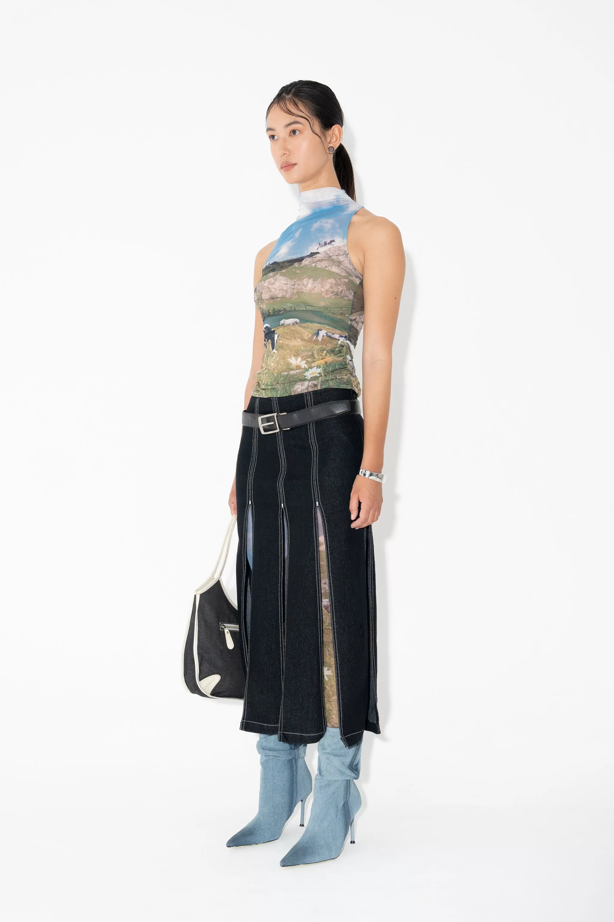 Arthur Apparel - Low Rise Panelled Skirt - Black Denim