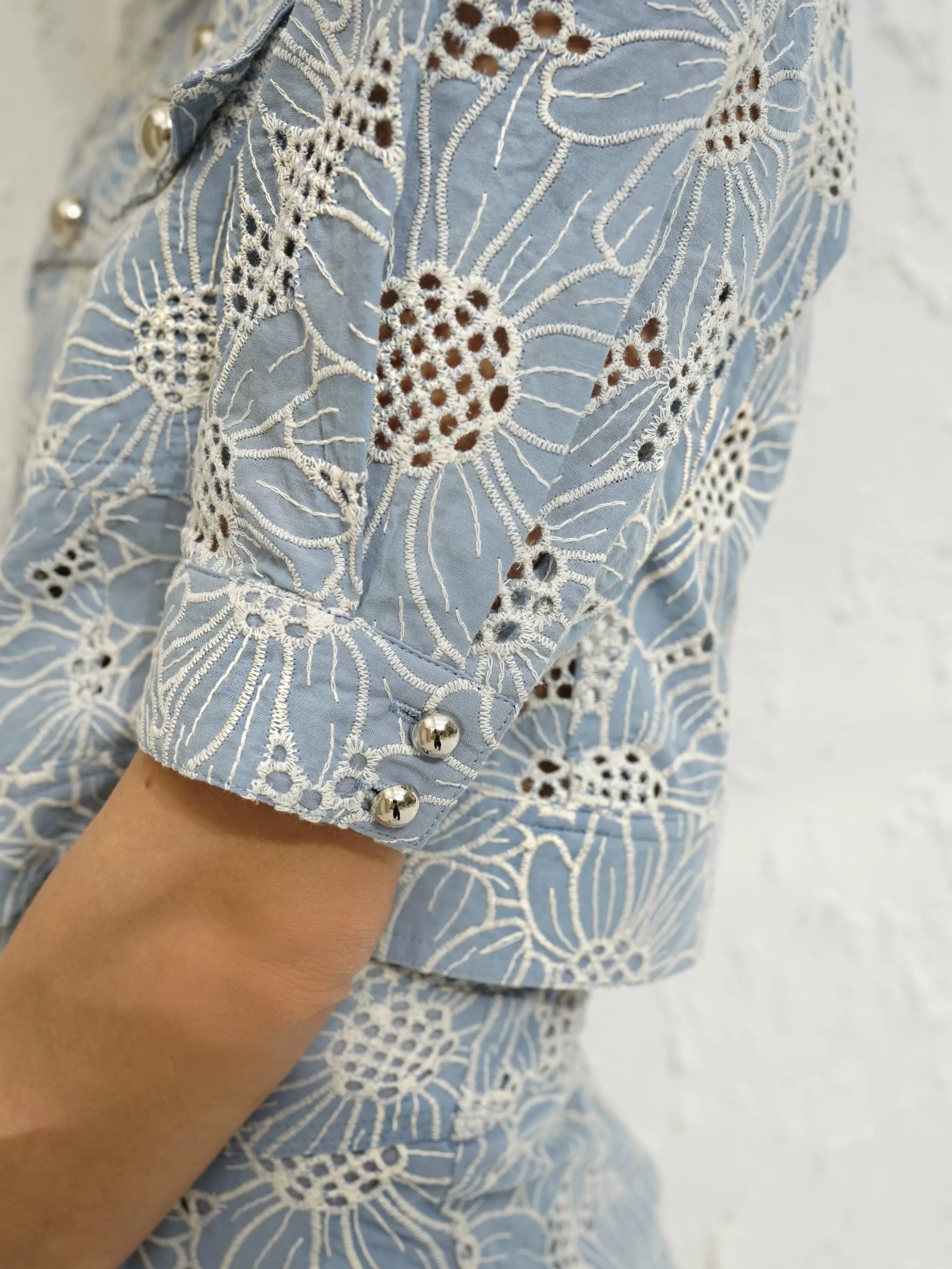 Astoria Embroidered Button Through Top | Sky Blue