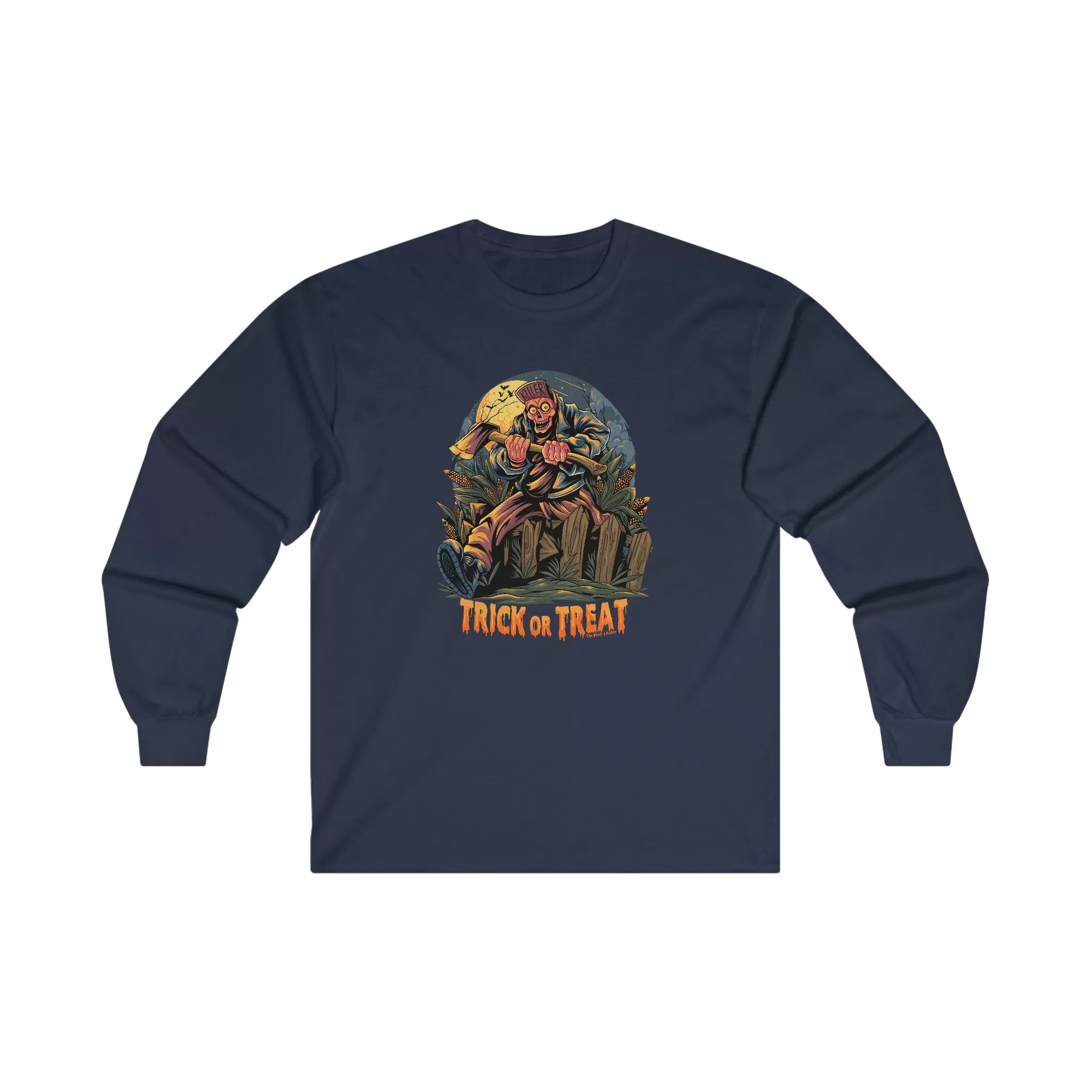 Axe Wielding Zombie Trick or Treat Long Sleeve Tee