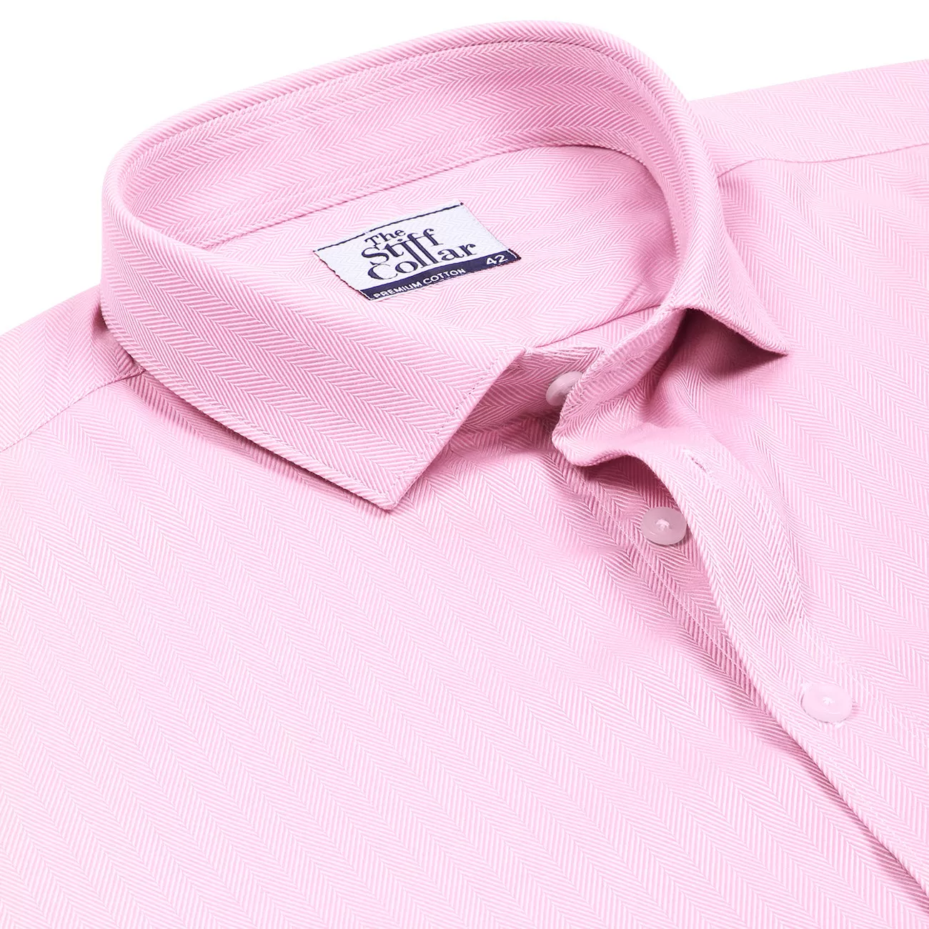 Baby Pink Herringbone Half Sleeve Giza Cotton Shirt