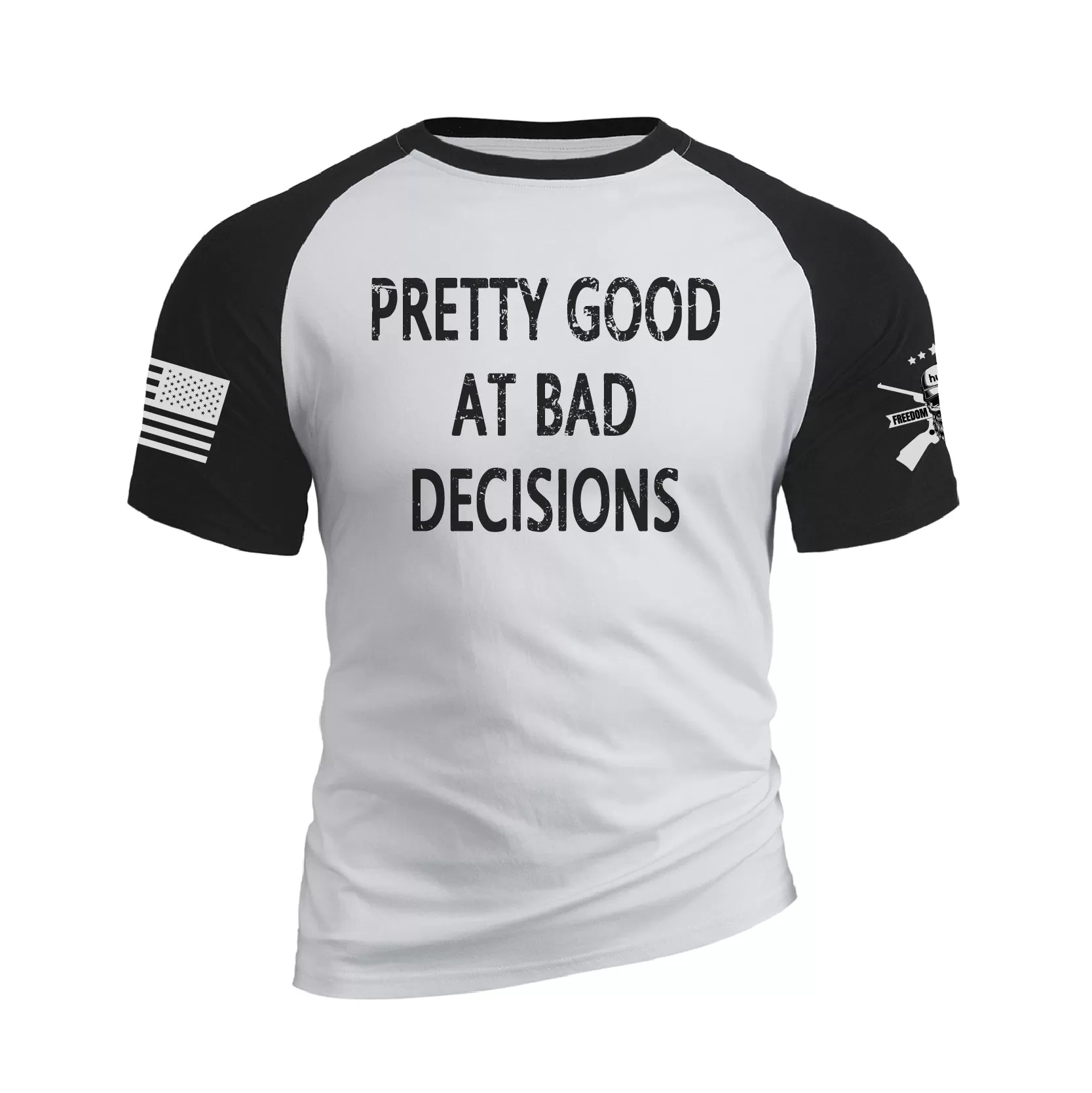 BAD DECISIONS 100% COTTON RAGLAN GRAPHIC TEE