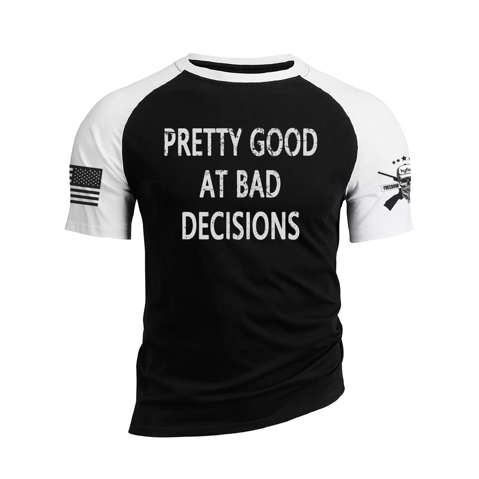 BAD DECISIONS 100% COTTON RAGLAN GRAPHIC TEE