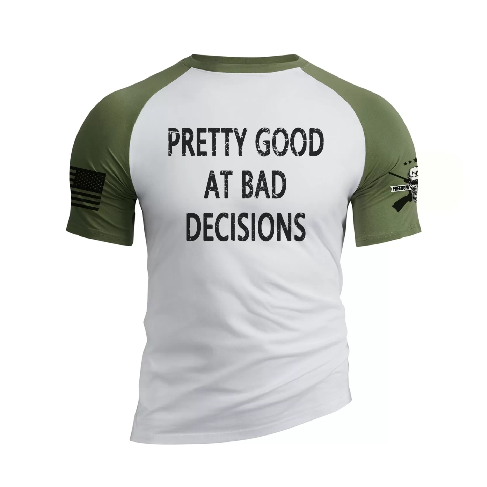 BAD DECISIONS 100% COTTON RAGLAN GRAPHIC TEE