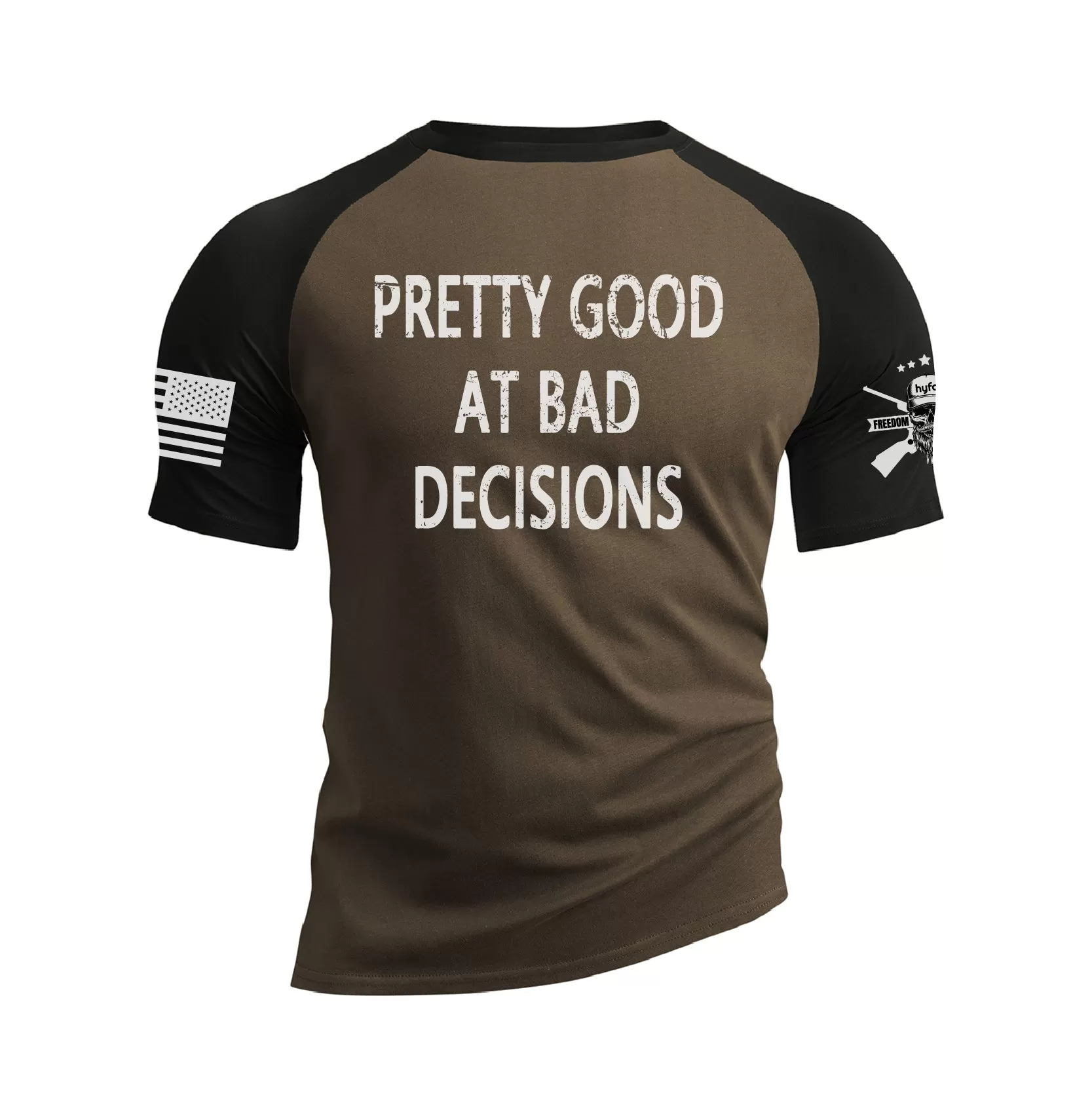 BAD DECISIONS 100% COTTON RAGLAN GRAPHIC TEE