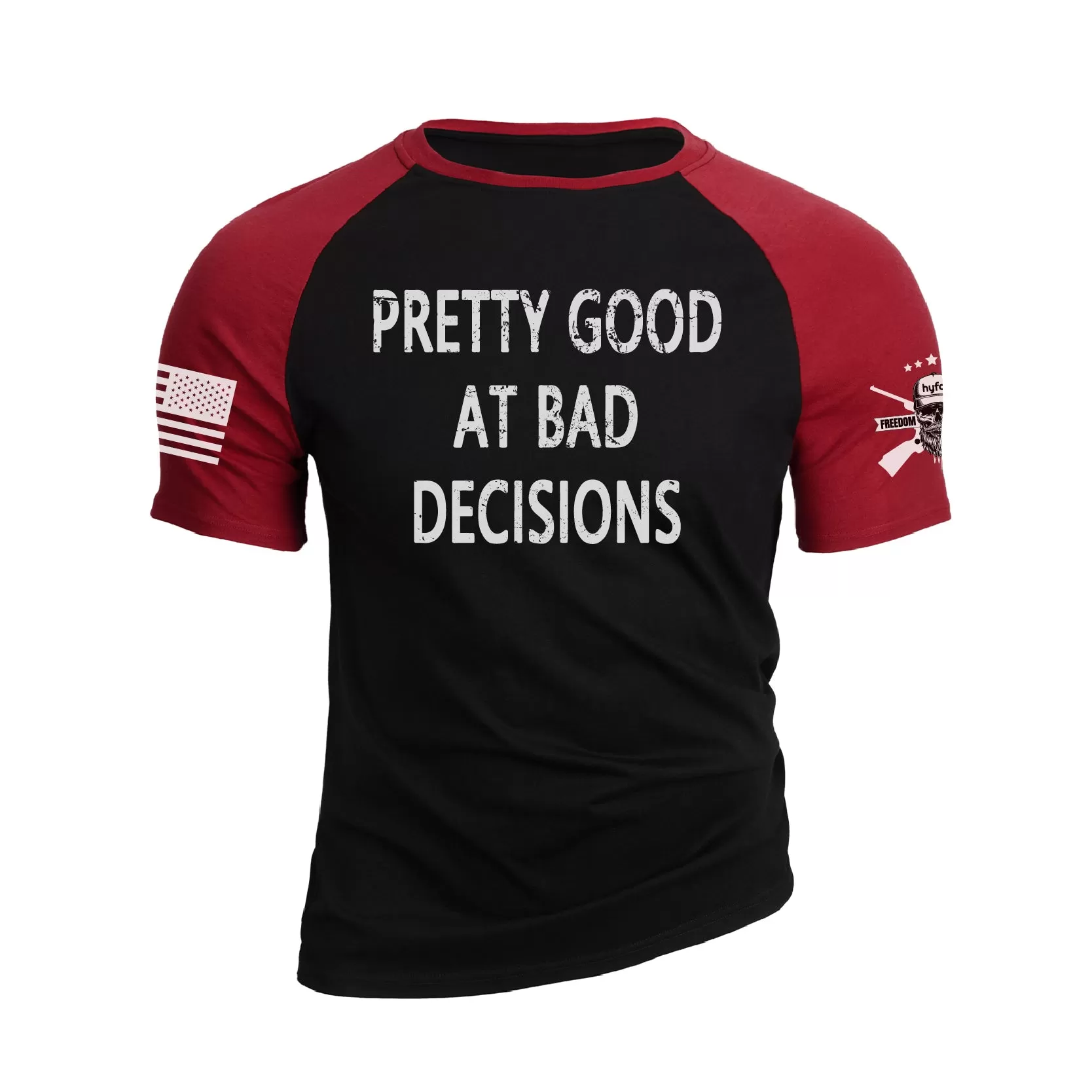 BAD DECISIONS 100% COTTON RAGLAN GRAPHIC TEE