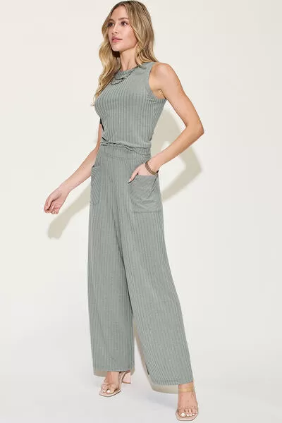 Basic Bae Full Size Ribbed Tank and Wide Leg Pants Set