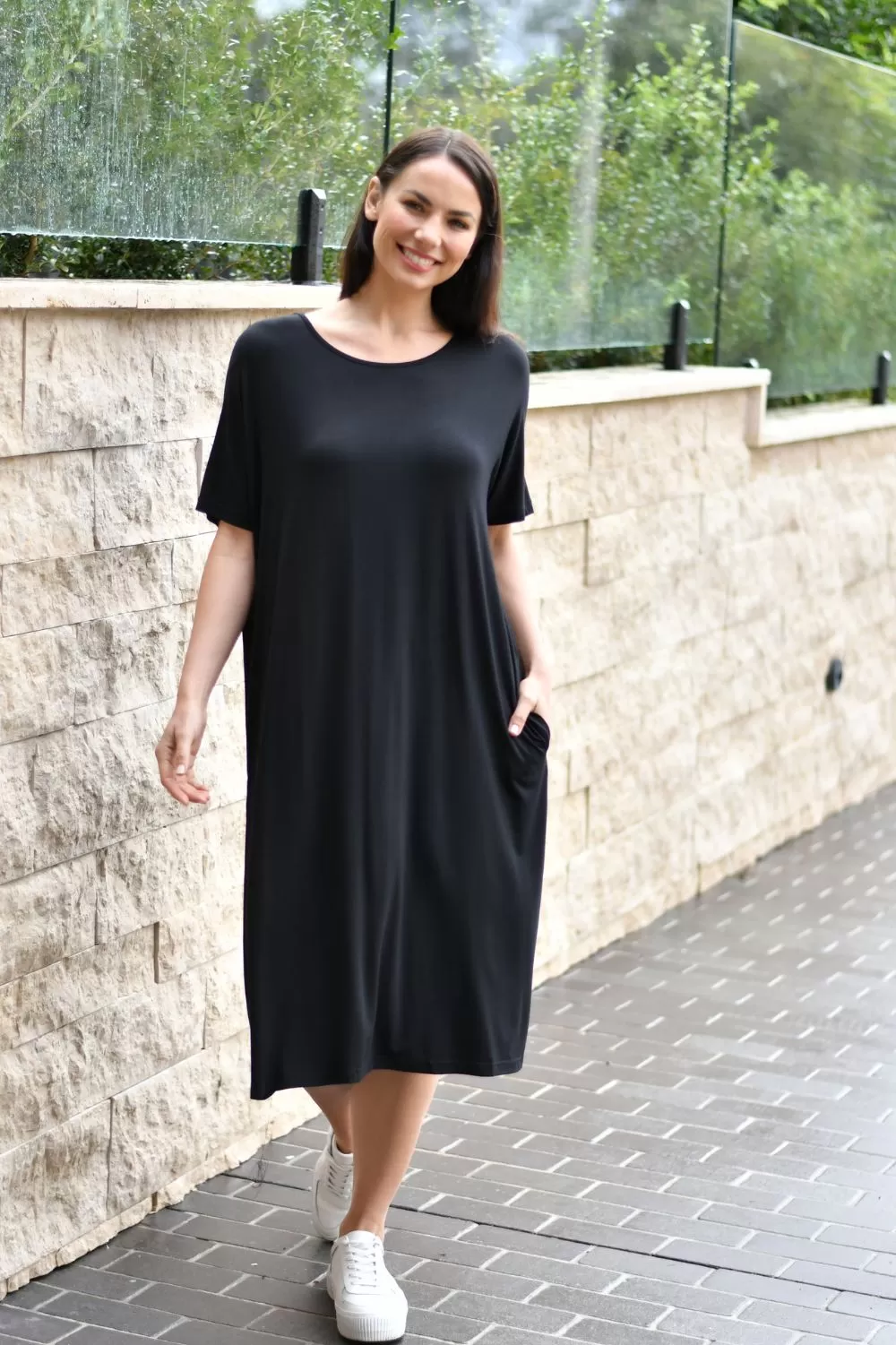 Basic Pocket Jersey Dress | Black