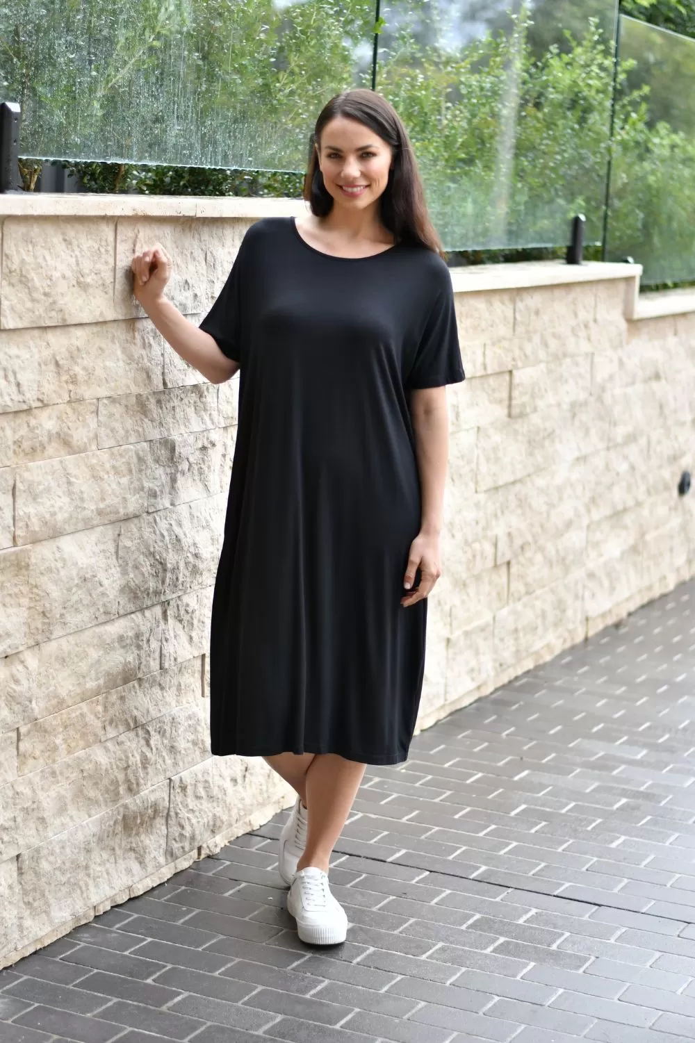 Basic Pocket Jersey Dress | Black