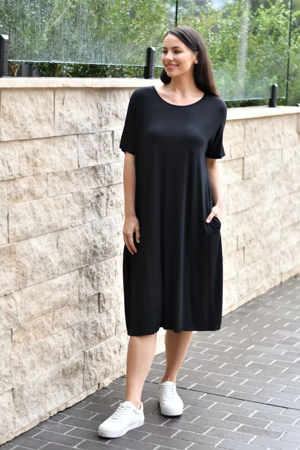 Basic Pocket Jersey Dress | Black