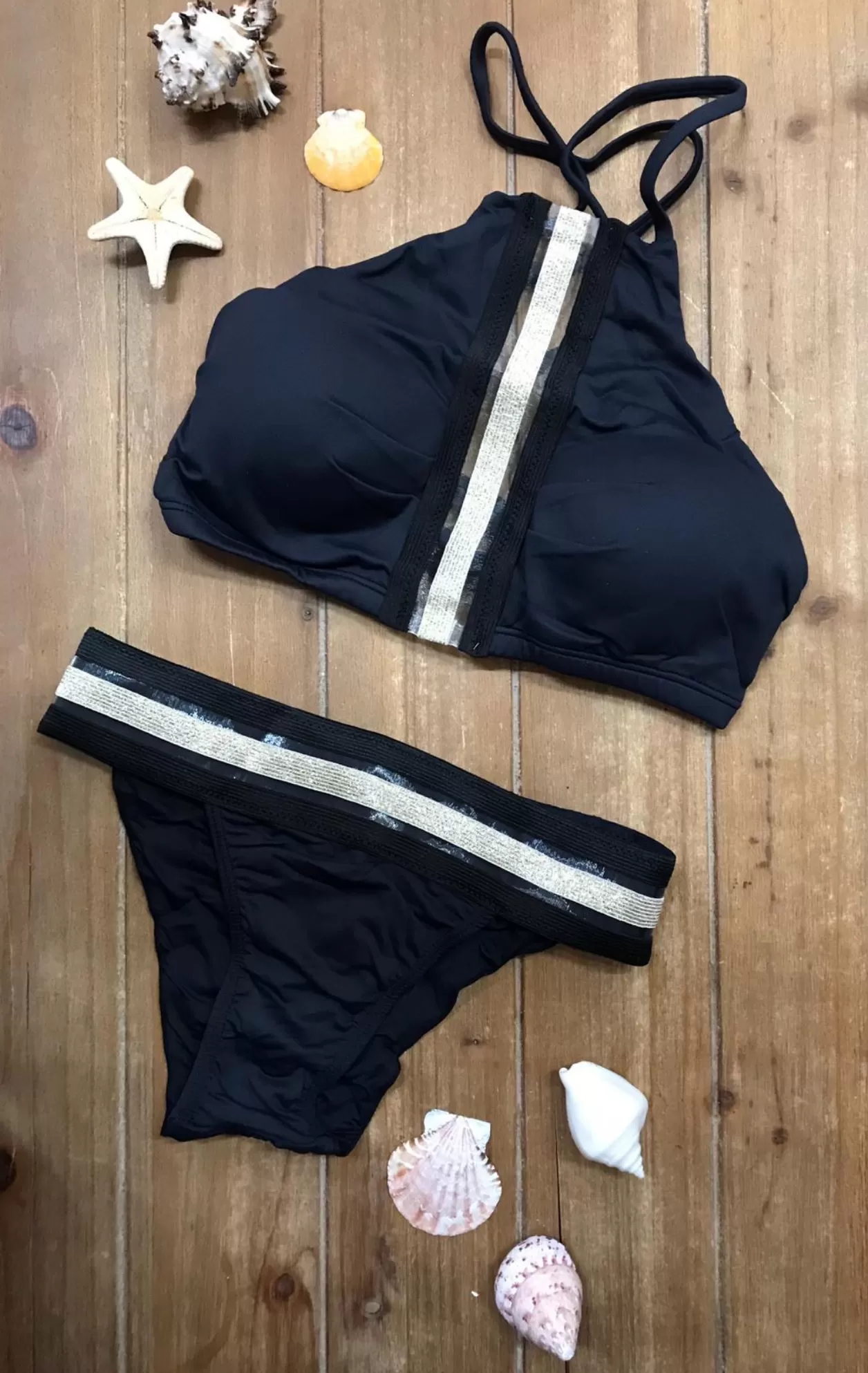 Bikini Cropped with golden elastic