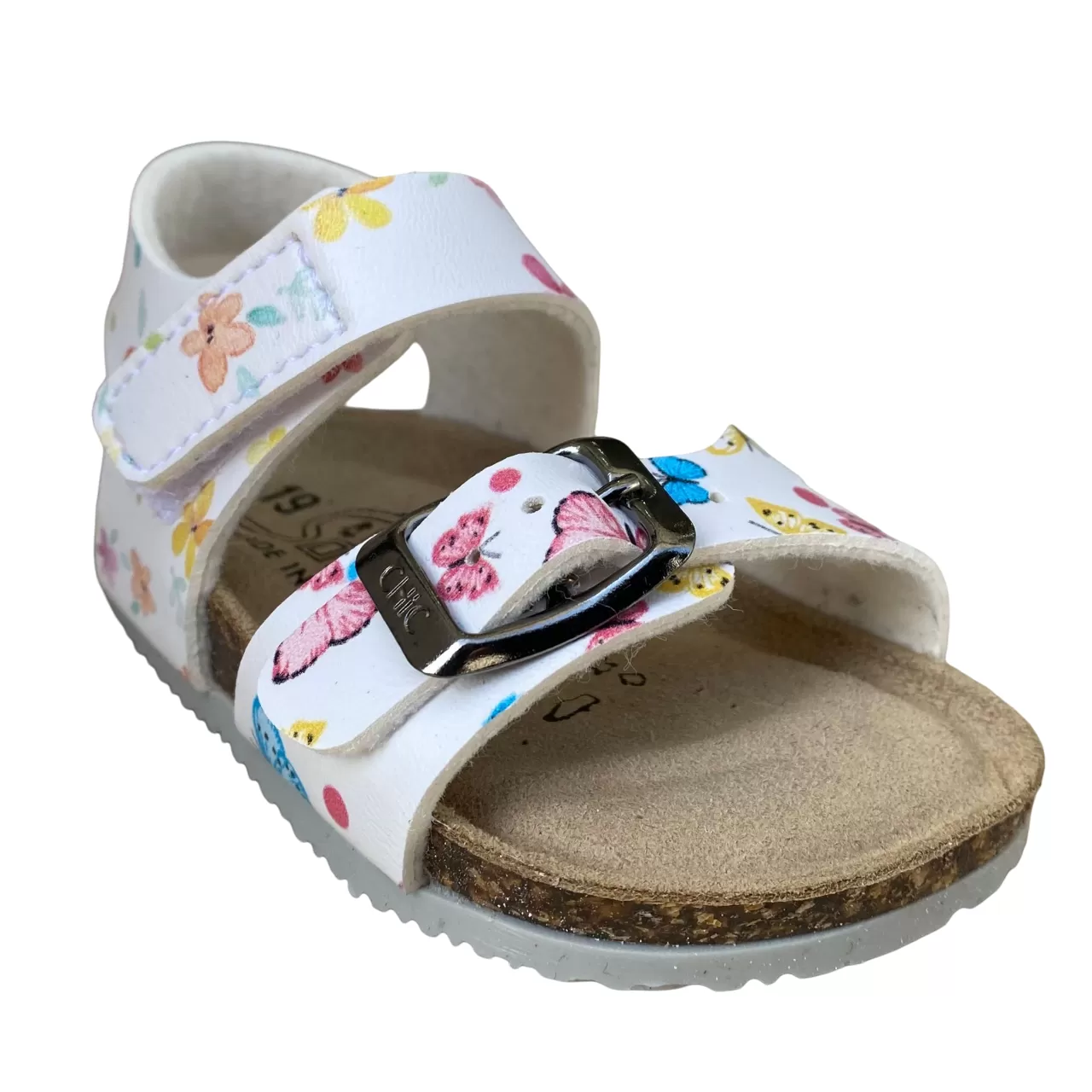 Biochic girl's sandal with adjustable buckle and ankle strap with arched footbed BC66478b white