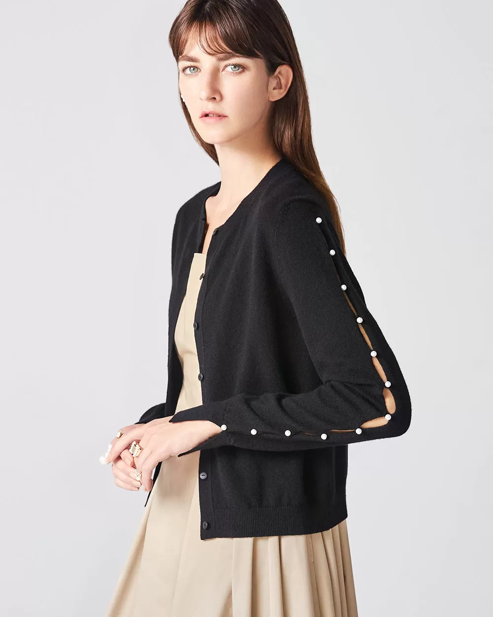 Black Dew Drop Cashmere Cardigan