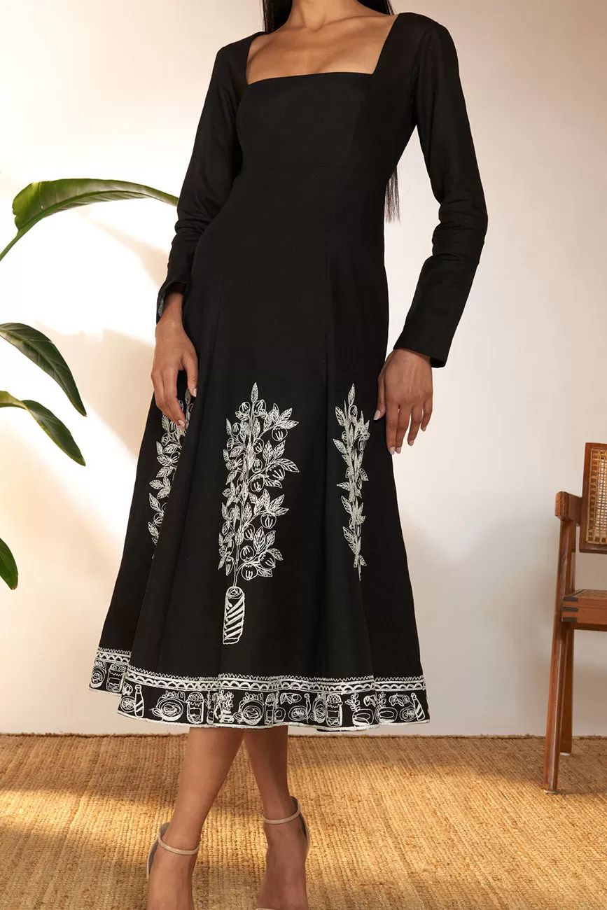 Black Embroidered Panel Dress