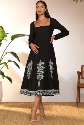 Black Embroidered Panel Dress