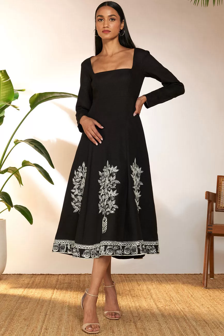 Black Embroidered Panel Dress