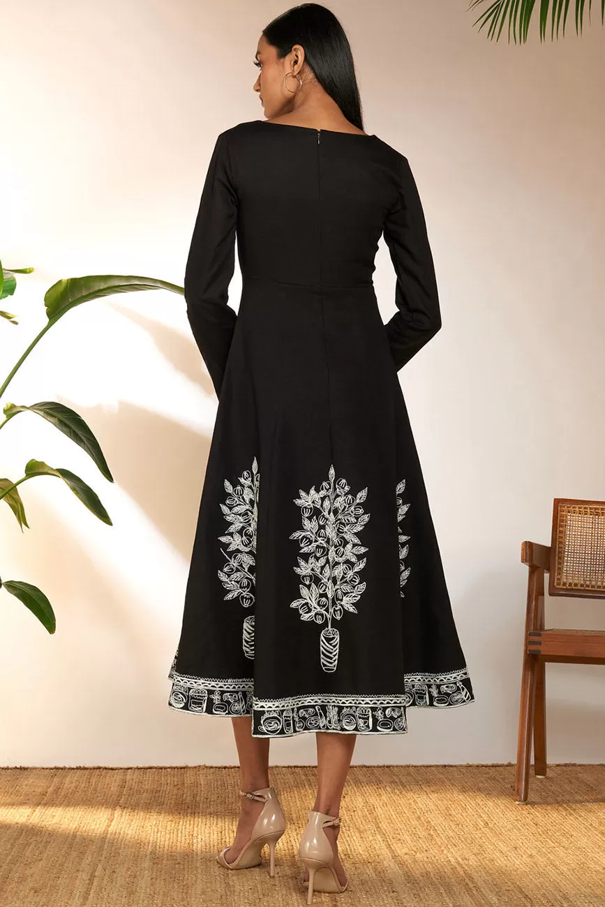 Black Embroidered Panel Dress